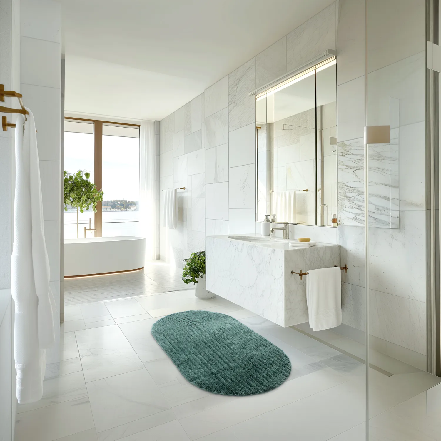 Alfombra de baño ovalada - Evena (verde oscuro)