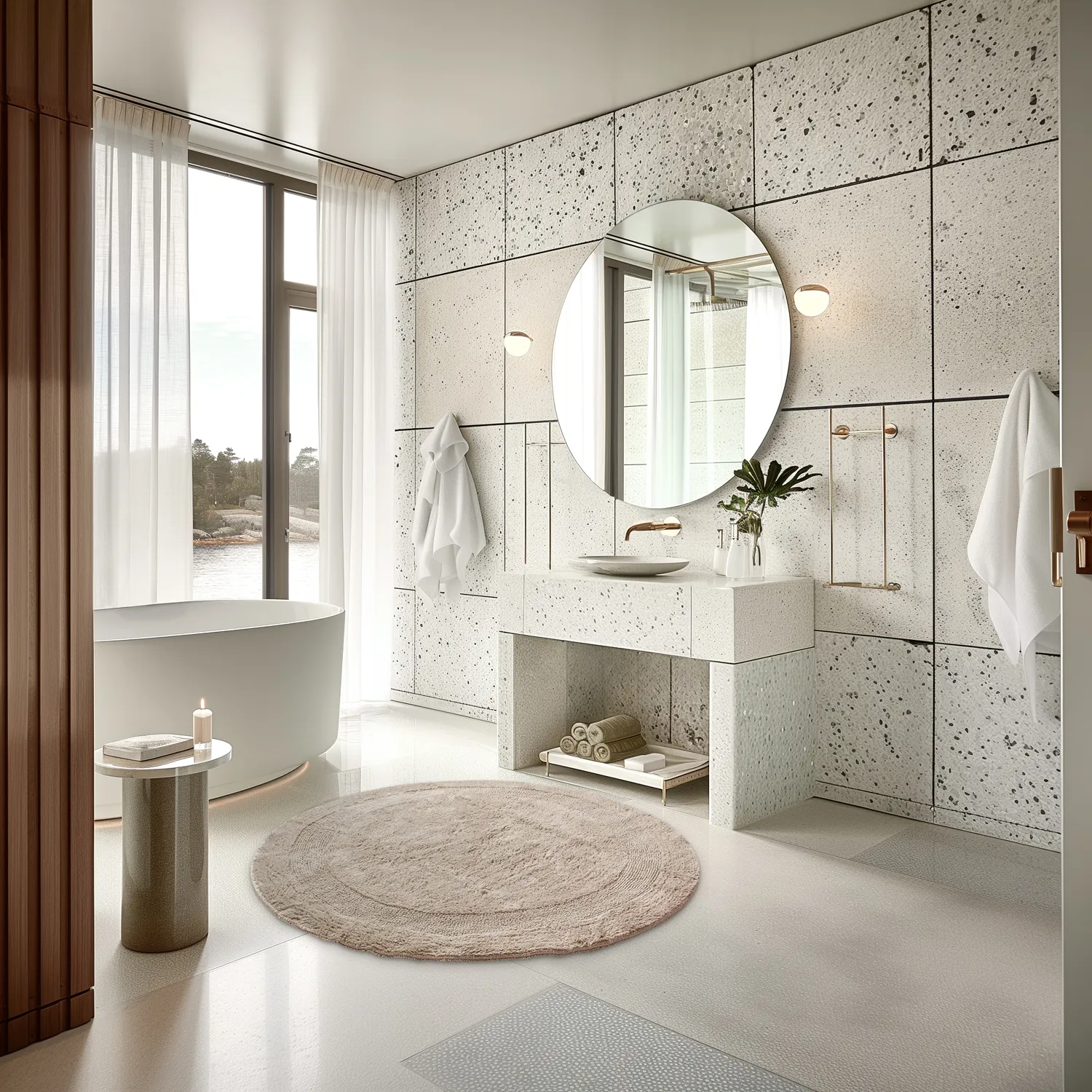 Alfombra de baño redonda - Nila (beige)
