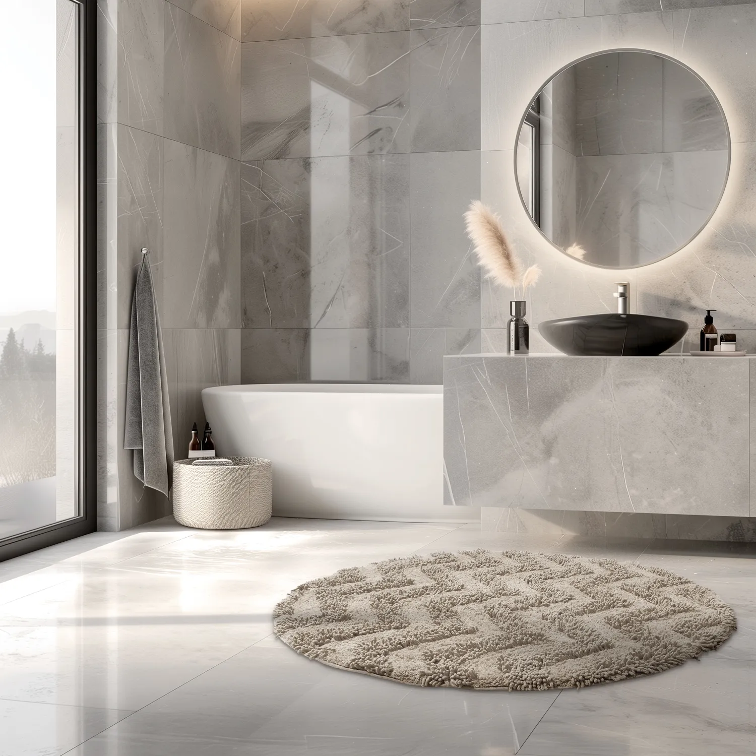 Alfombra de baño redonda - Tressa (beige)