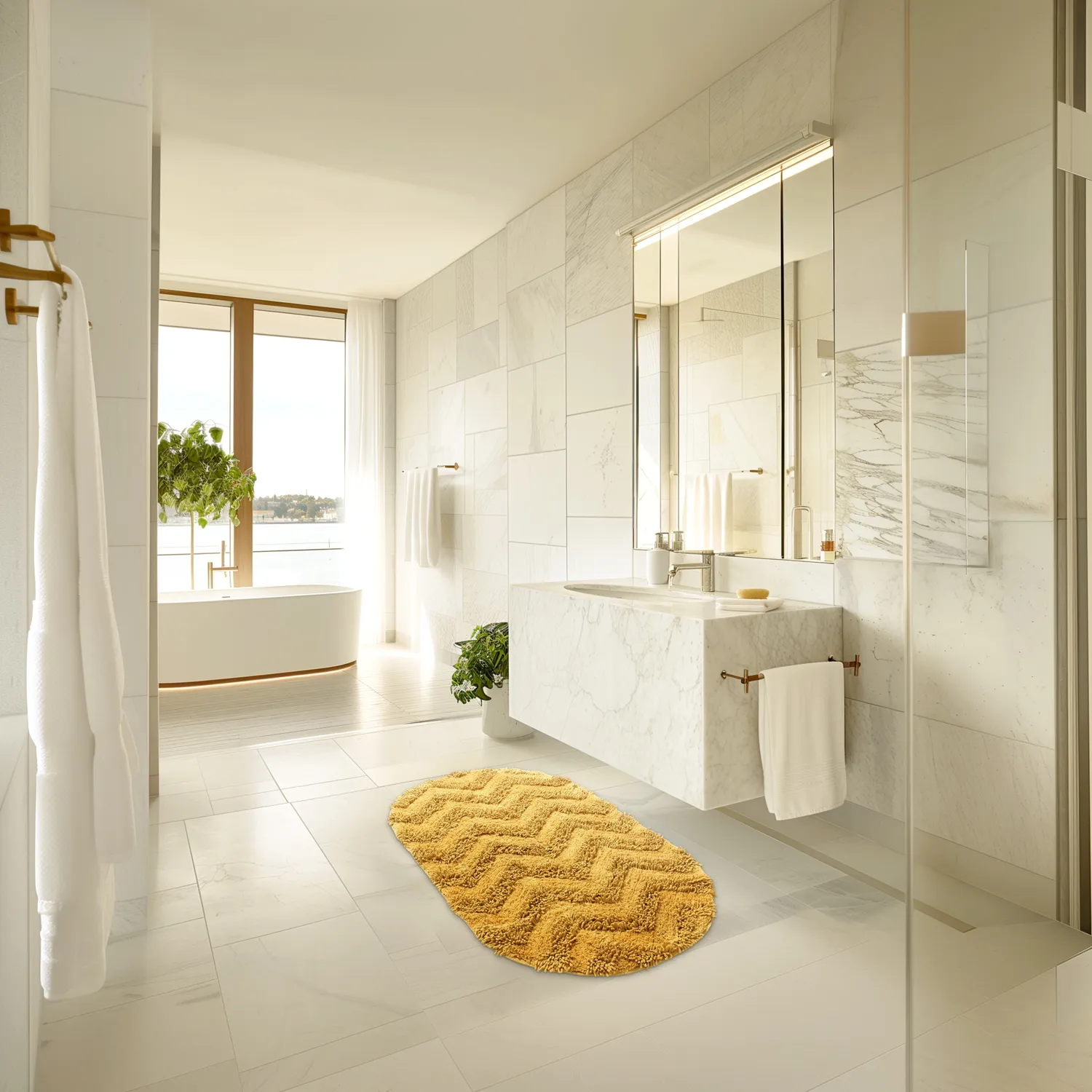 Alfombra de baño ovalada - Tressa (amarillo)