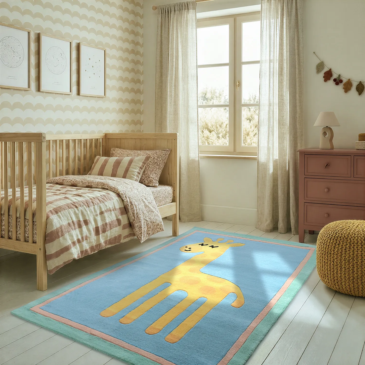 Alfombra Infantil - Giraffe Hand Tufted Wool Premium (azul claro/multicolor)