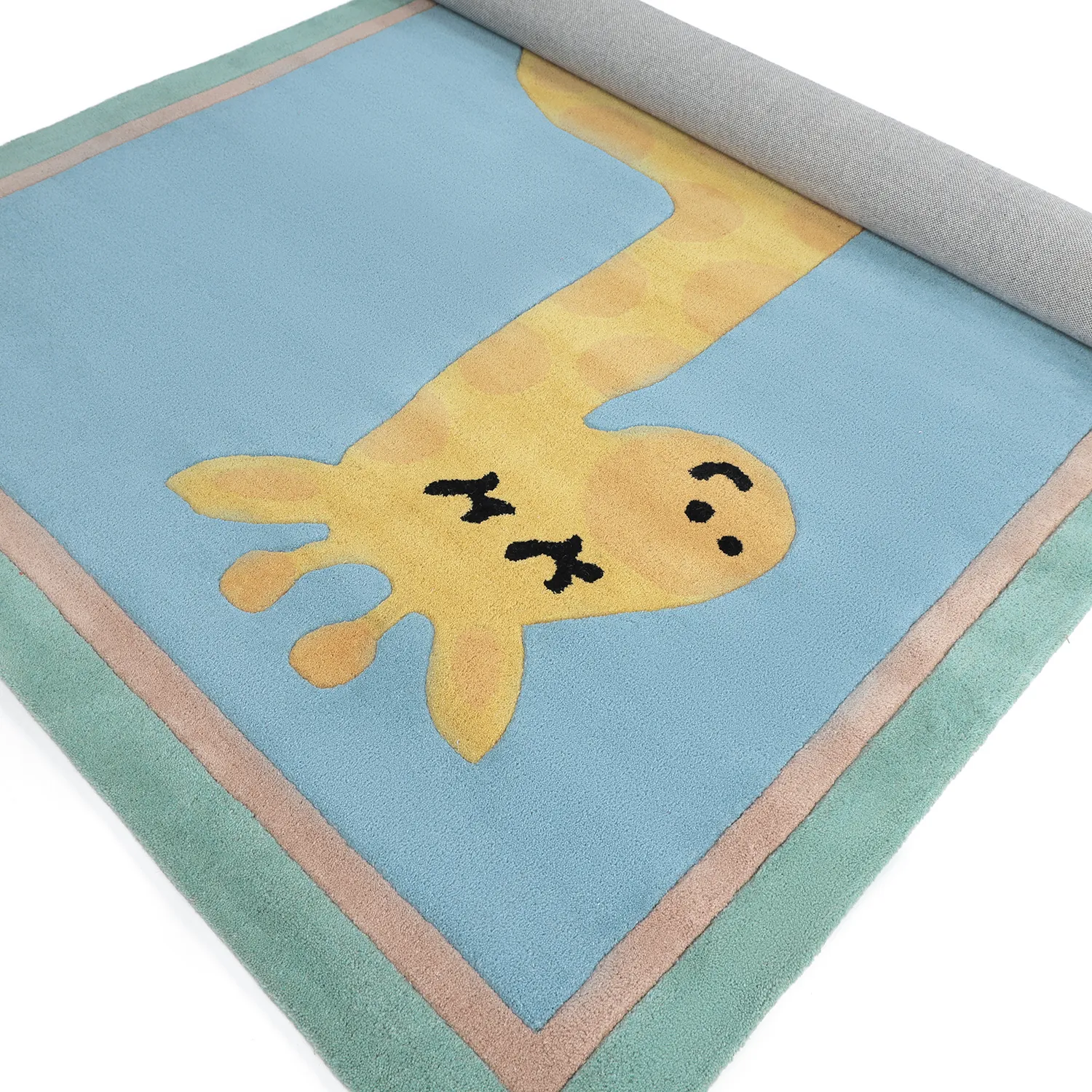 Alfombra Infantil - Giraffe Hand Tufted Wool Premium (azul claro/multicolor)