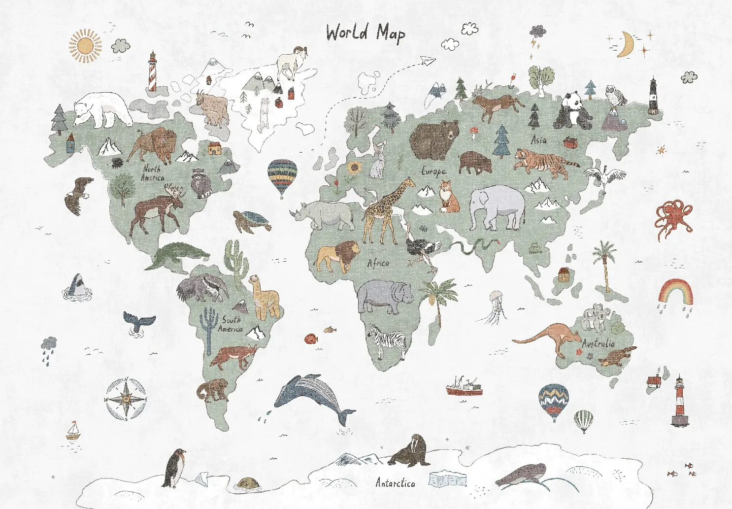 Alfombra infantil - Kids World Map (verde)