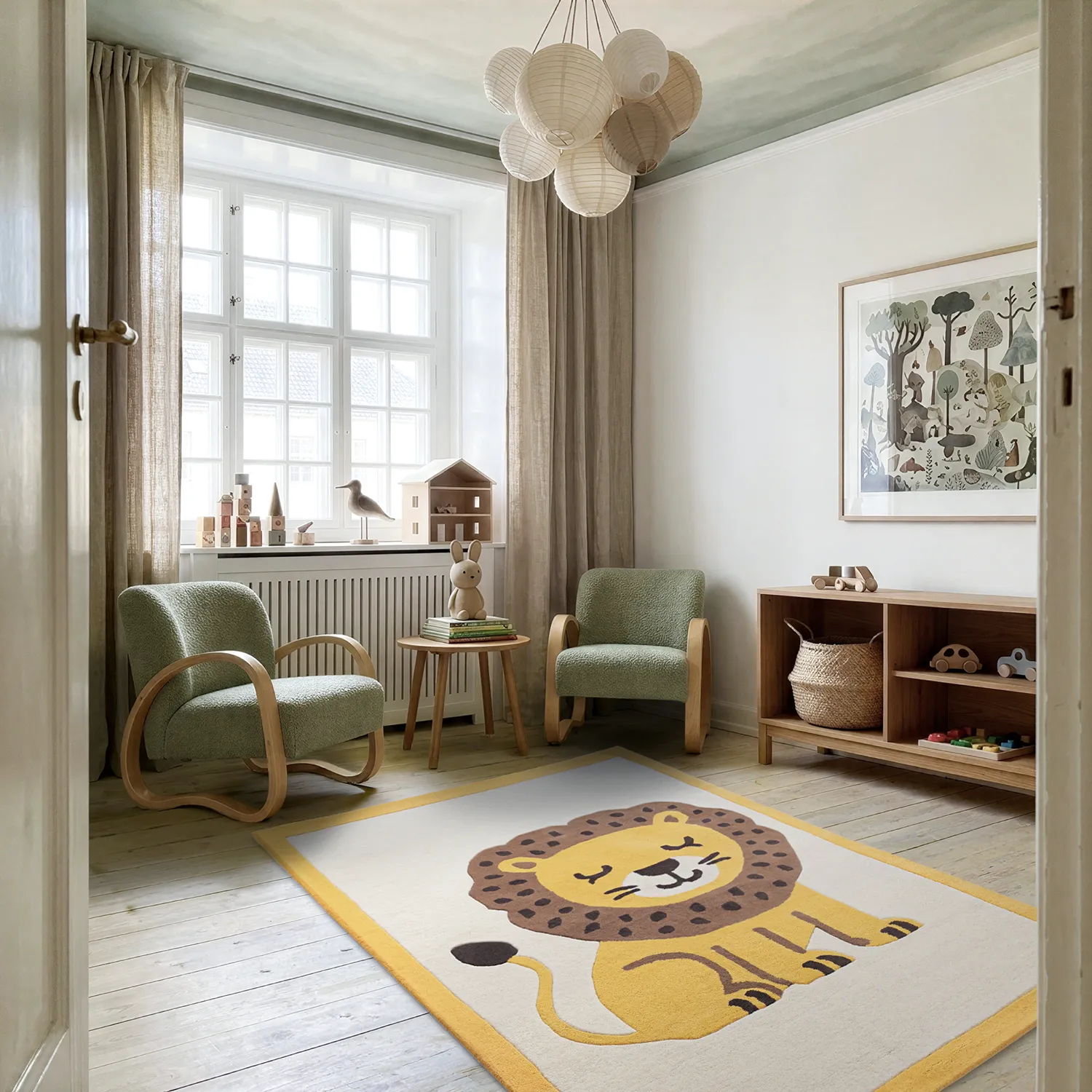 Alfombra Infantil - Lion Hand Tufted Wool Premium (beige/multicolor)