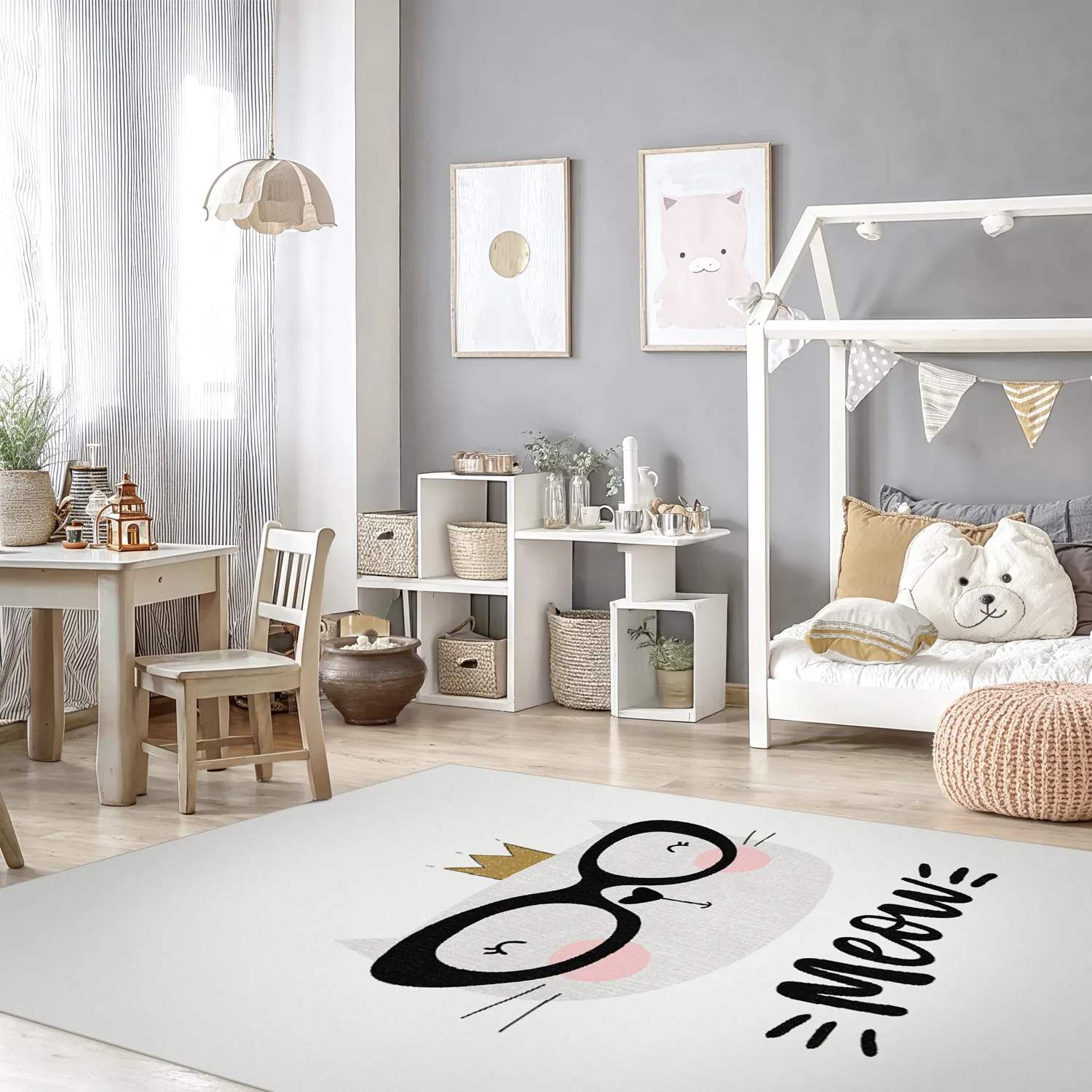 Alfombra infantil - Reading Cat (blanco)