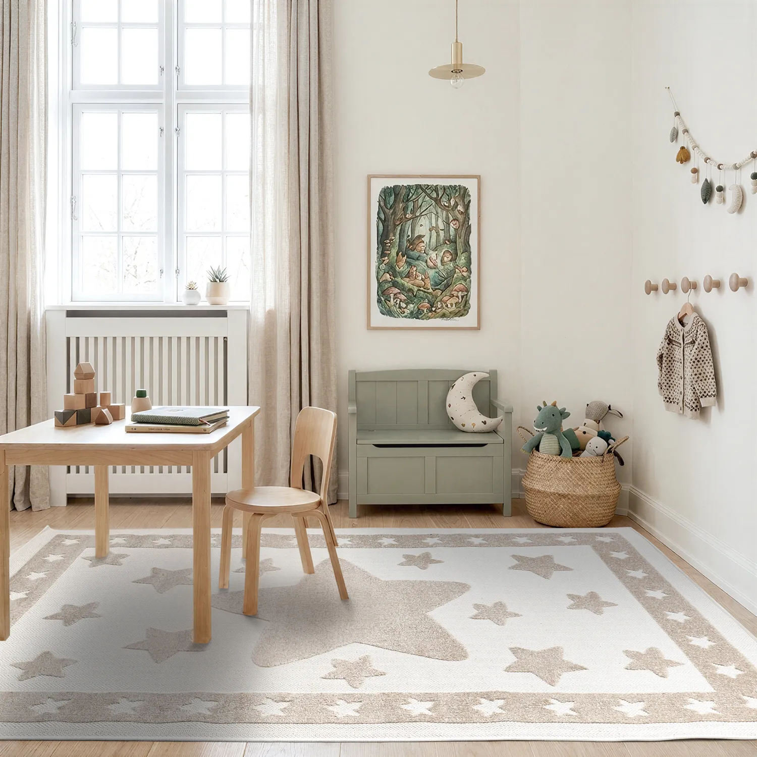 Alfombra Infantil - Star Frame (crema/marrón)