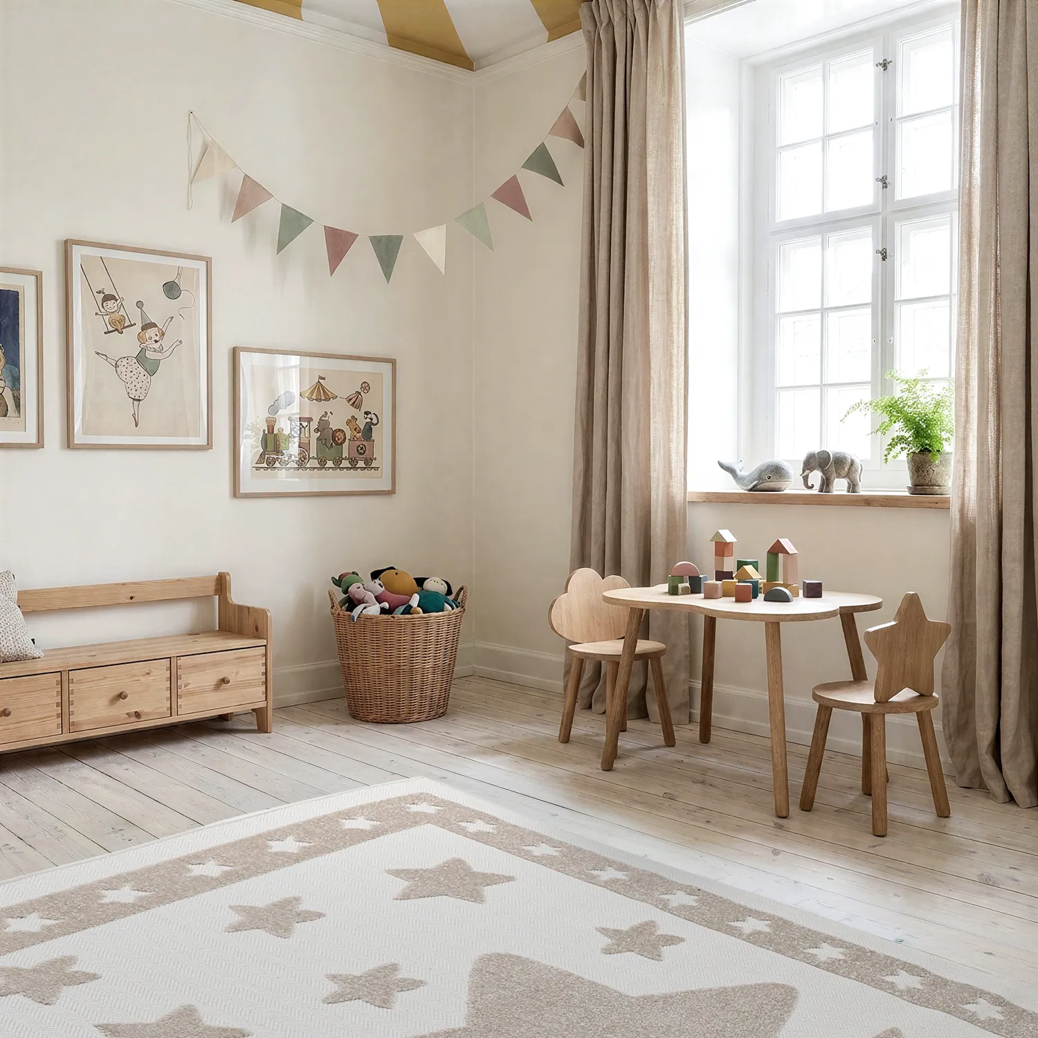 Alfombra Infantil - Star Frame (crema/marrón)