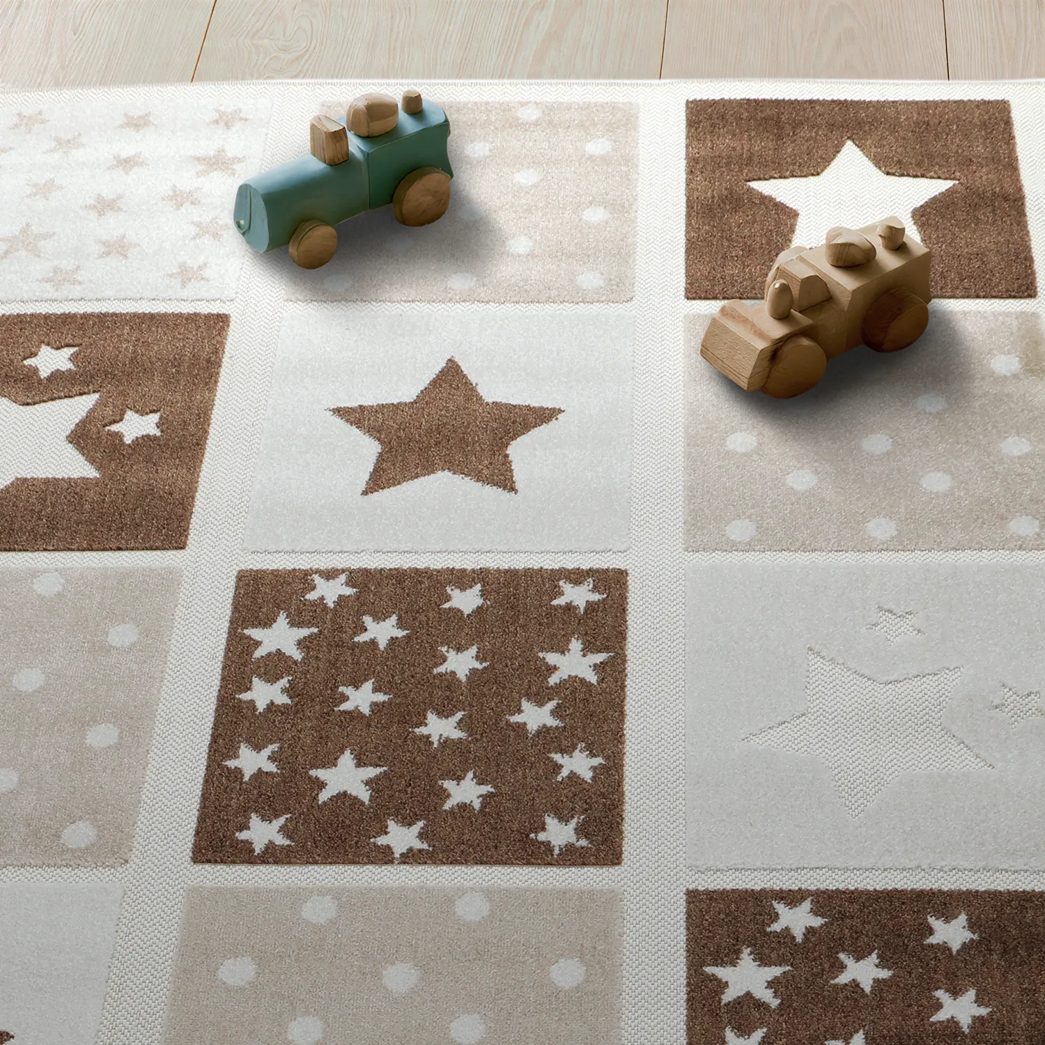 Alfombra Infantil - Star Grid (crema/marrón)