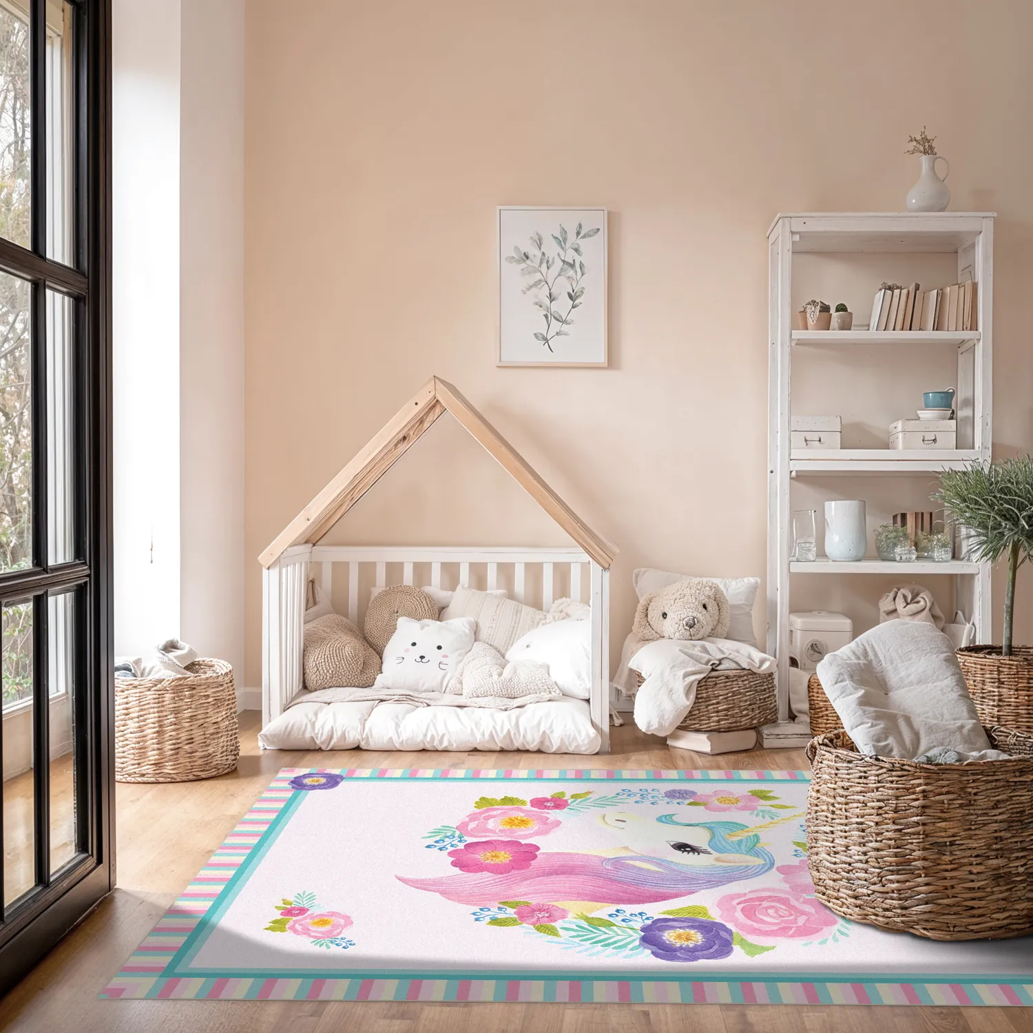 Alfombra infantil - Unicorn Flowers (rosa)