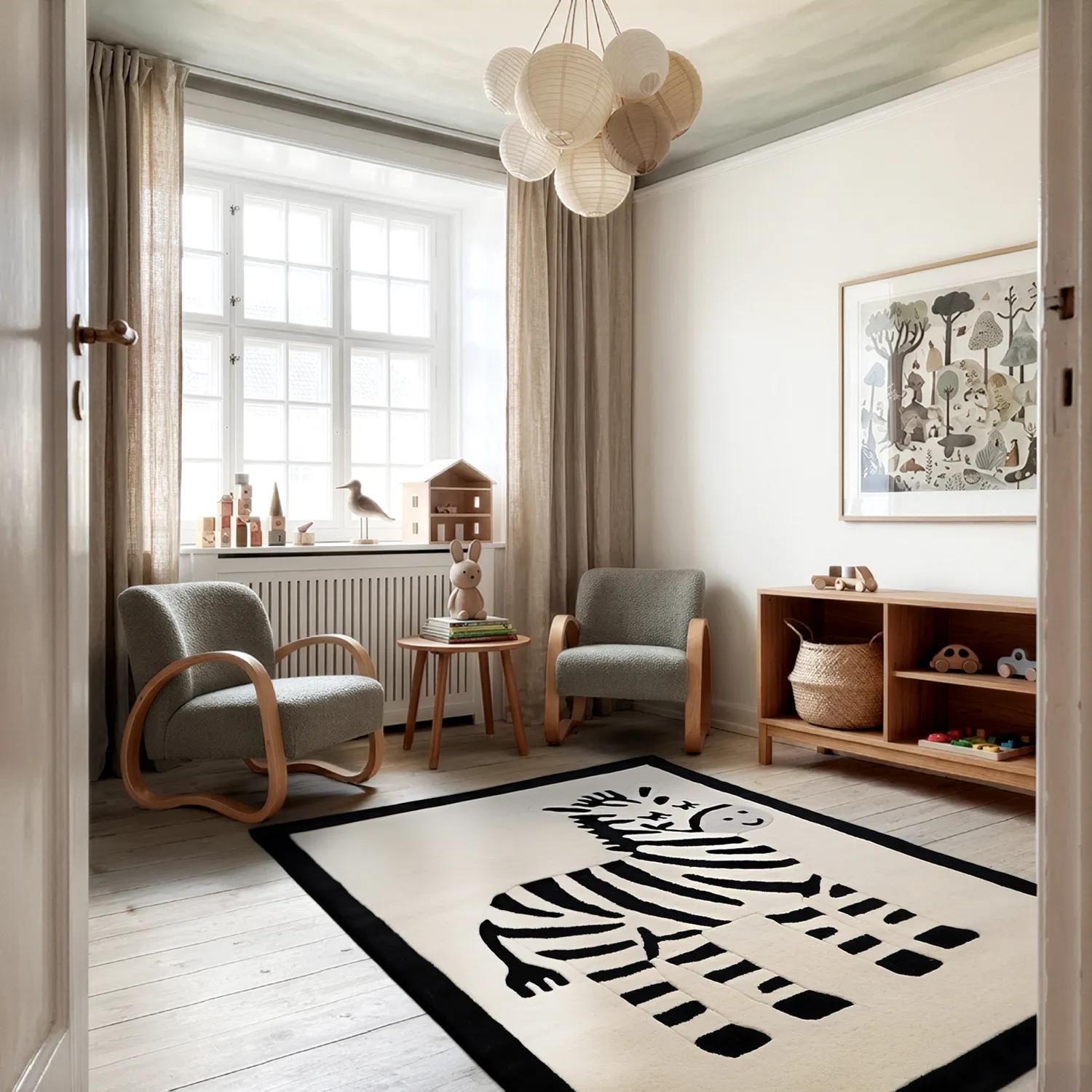 Alfombra Infantil - Zebra Hand Tufted Wool Premium (beige/negro)