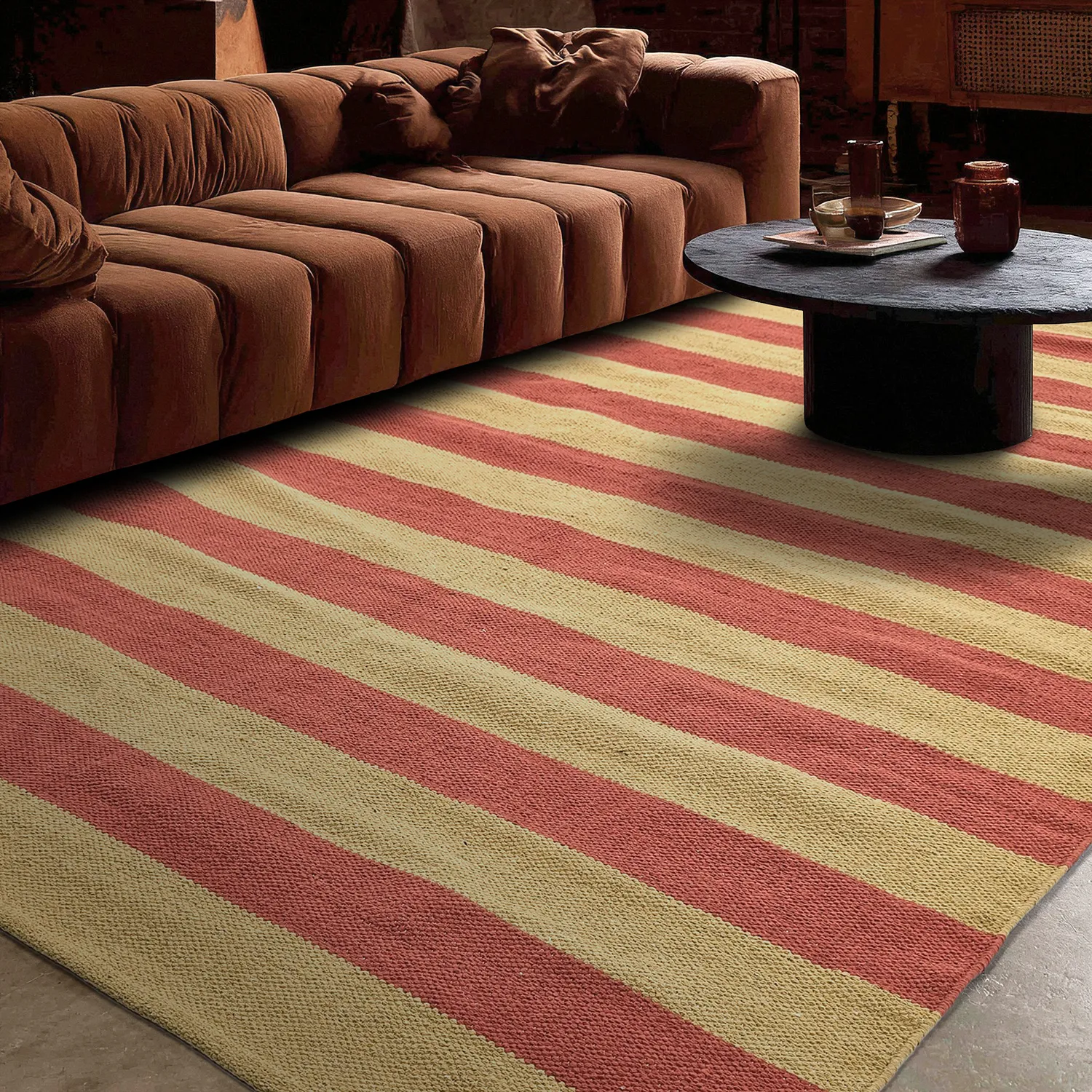 Alfombra de algodón - Nilo (amarillo mostaza/terracota)