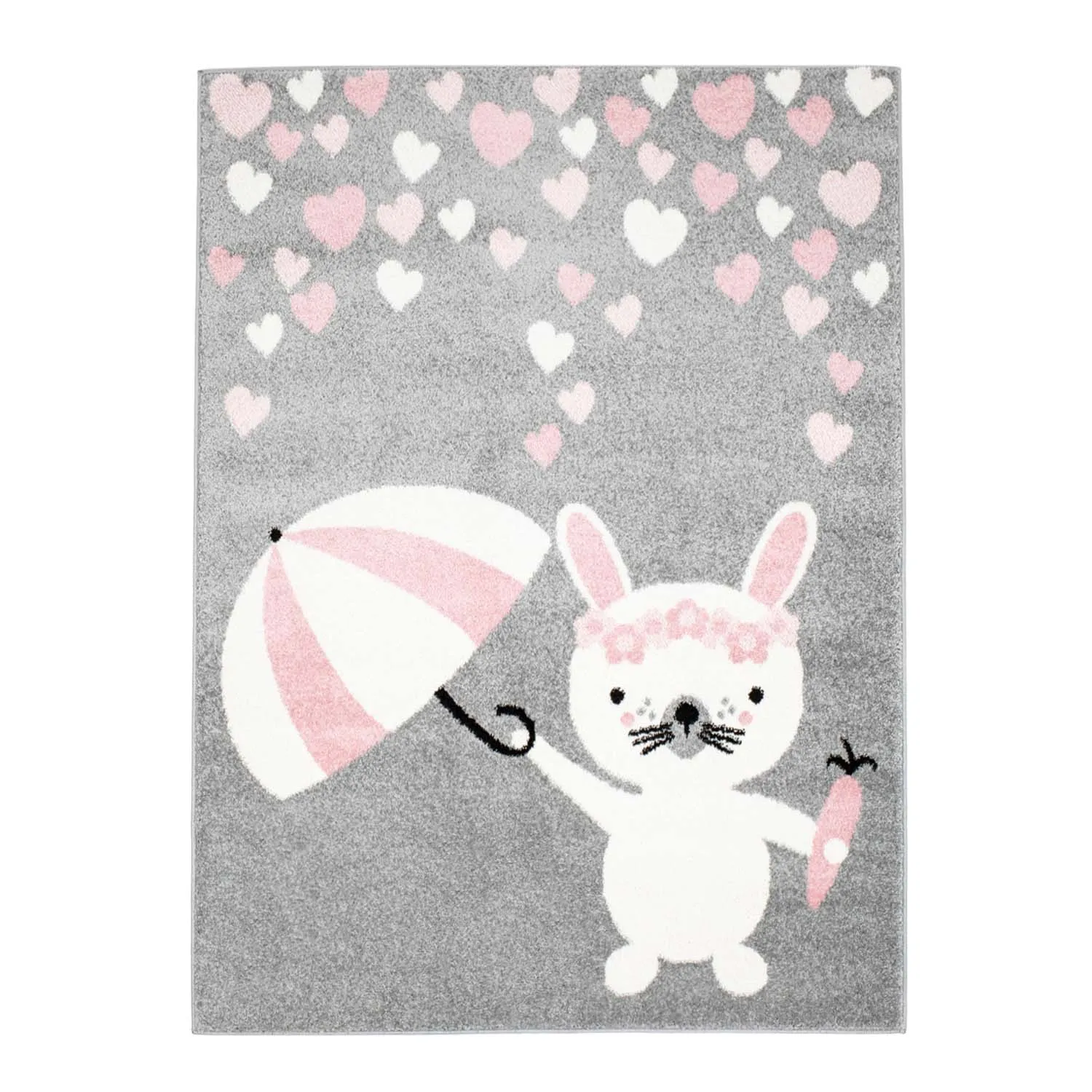 Alfombra para la habitación de los niños ALFOMBRA INFANTIL para niño niña Bubble Rain gris Conejo con sombrilla