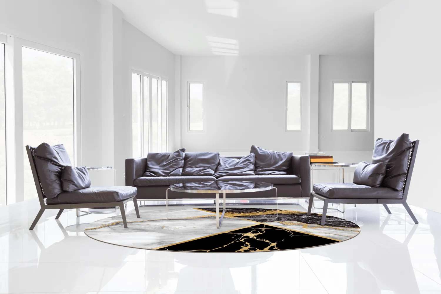 Alfombras redondeadas - Cassa (gris/negro/dorado)
