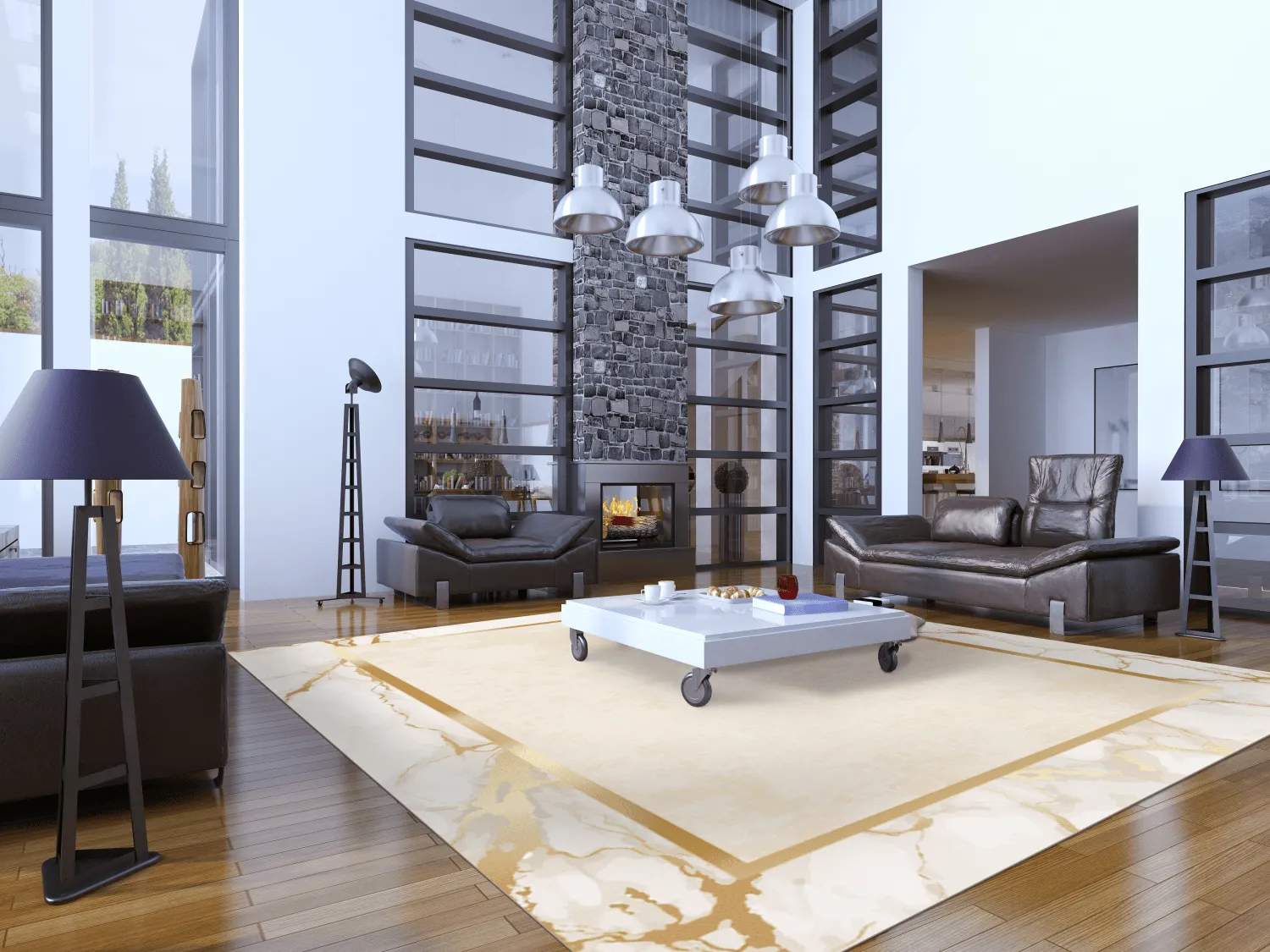Alfombra Wilton - Cerasia (beige/blanco/dorado)