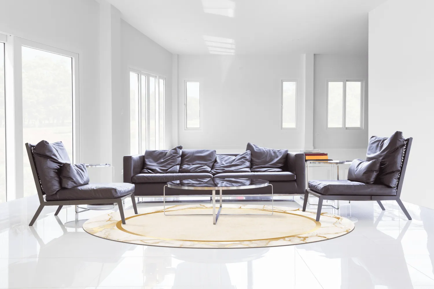 Alfombras redondeadas - Cerasia (beige/blanco/dorado)