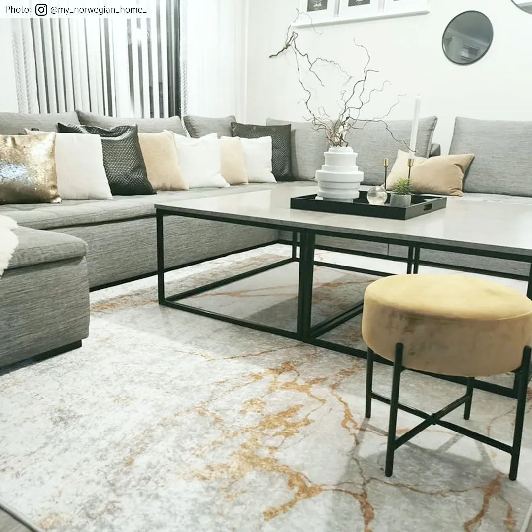 Alfombra Wilton - Cesina (stone/blanco/dorado)