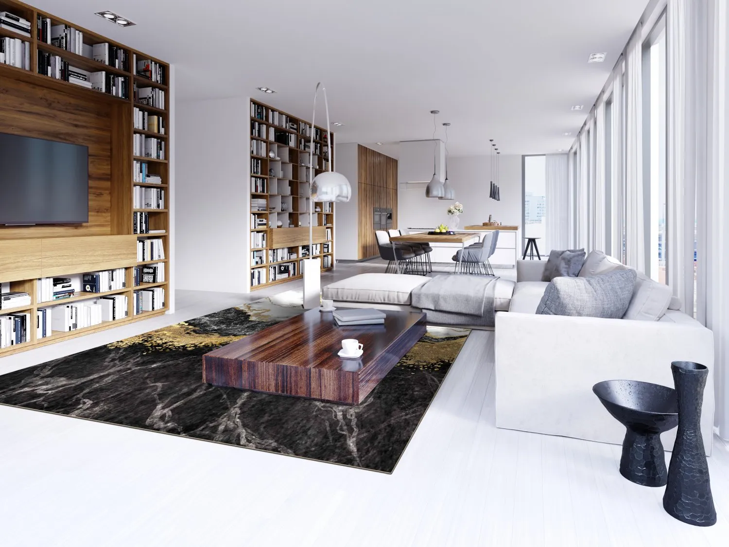 Alfombra Wilton - Padova (negro/blanco/dorado)