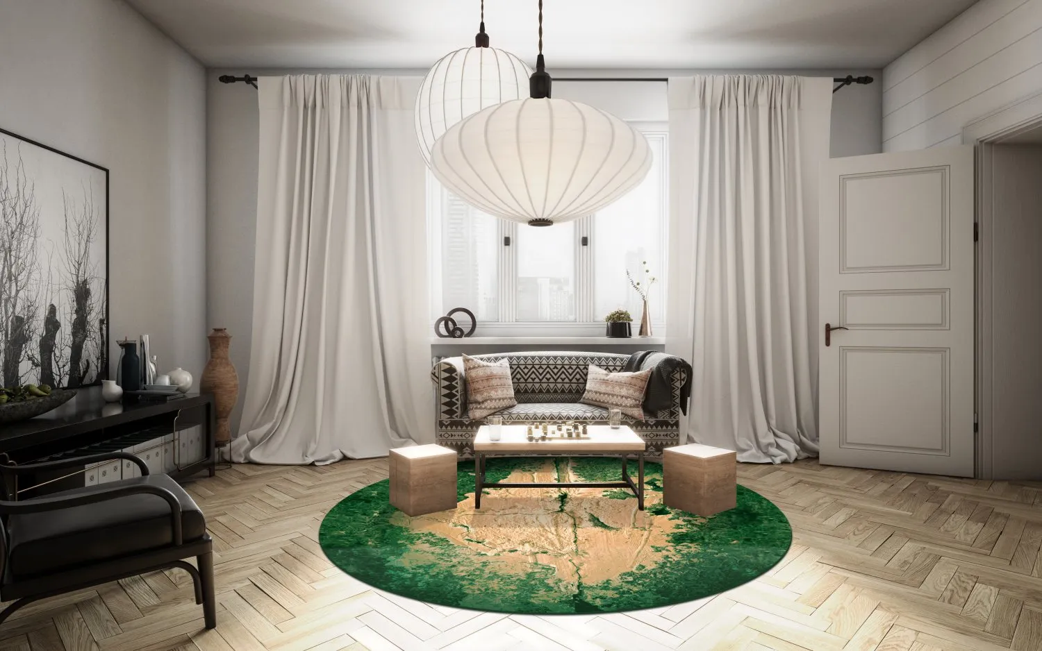 Alfombras redondeadas - Positano (beige/verde)
