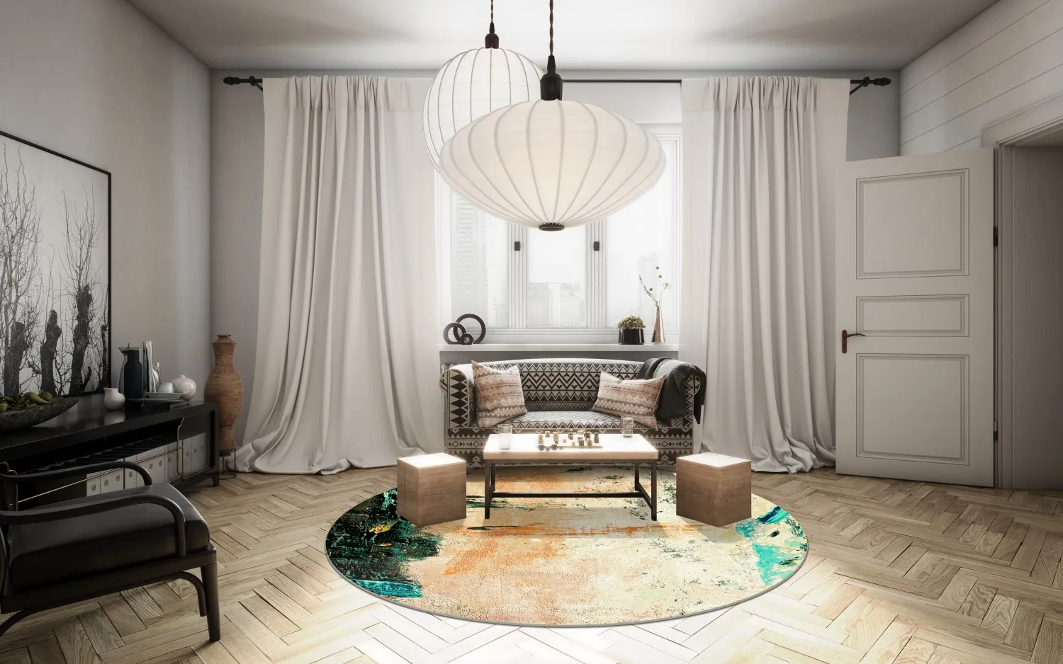 Alfombras redondeadas - Tempes (beige/multi)
