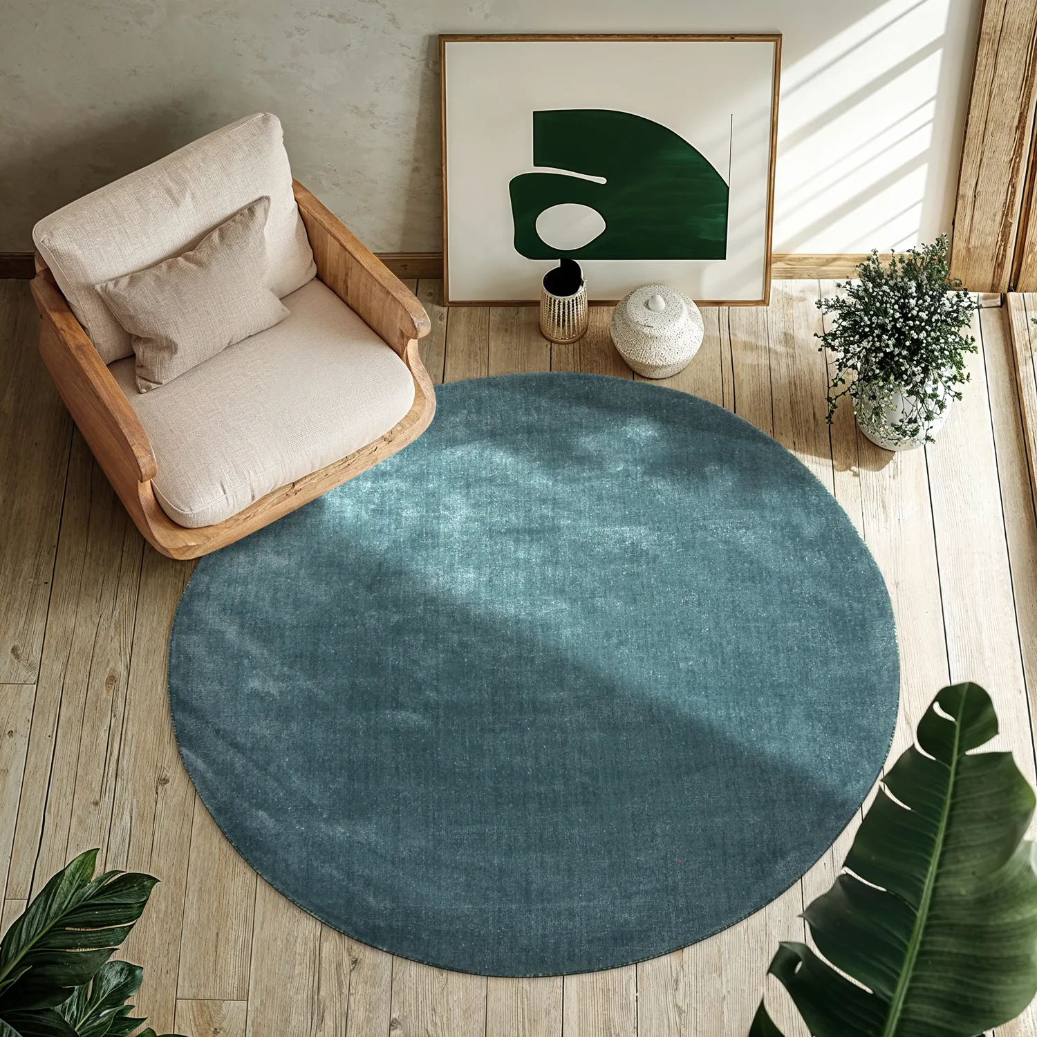 Alfombras redondeadas - Recycled PET with viscose look (azul acero)