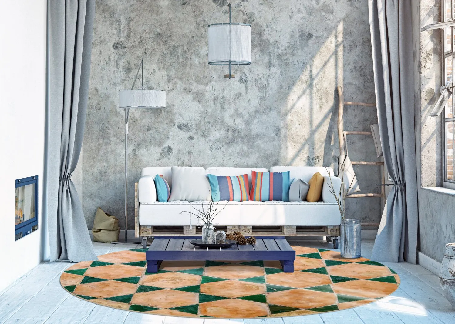 Alfombras redondeadas - Calvi (beige/verde)