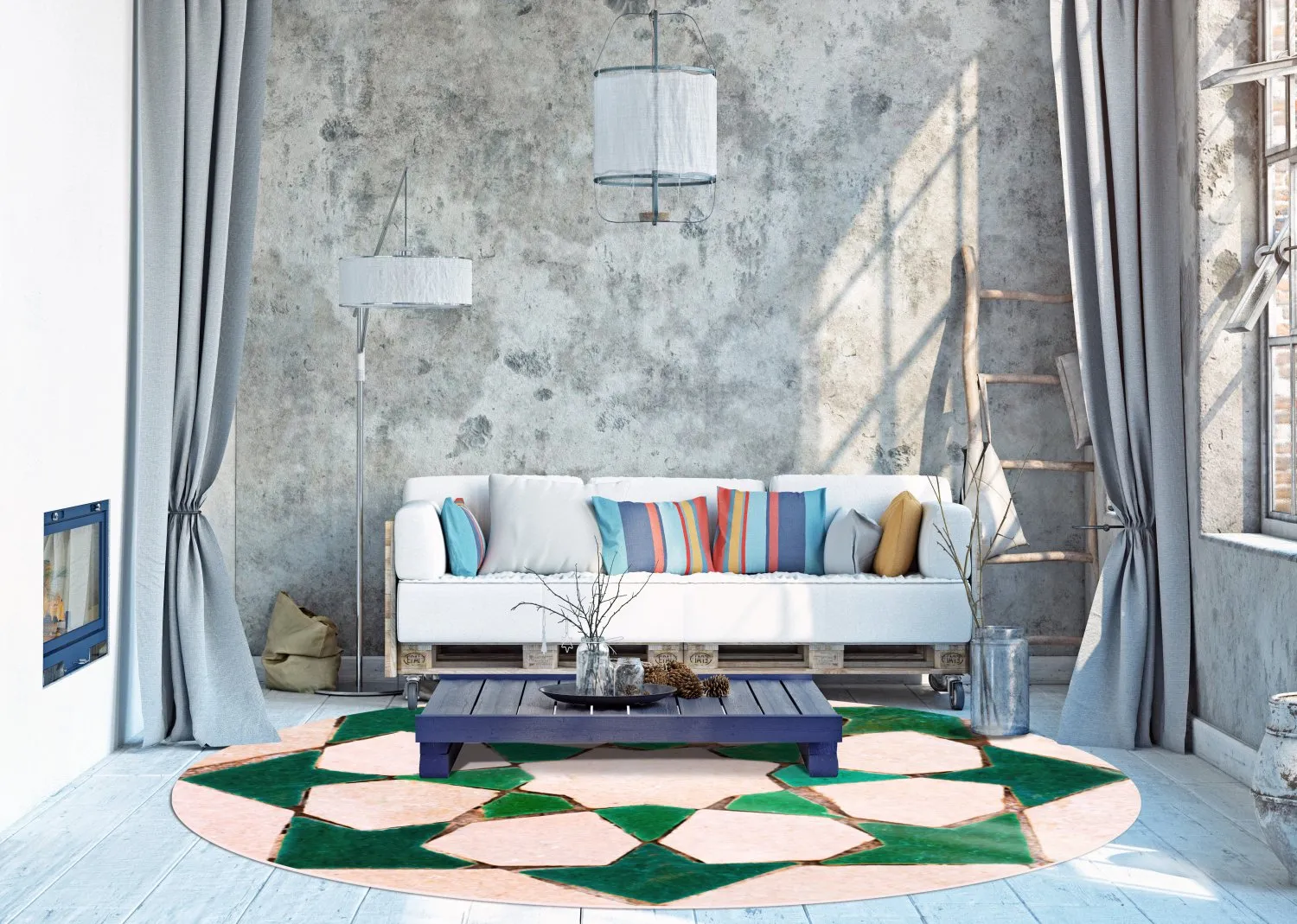 Alfombras redondeadas - Chia (verde/beige)