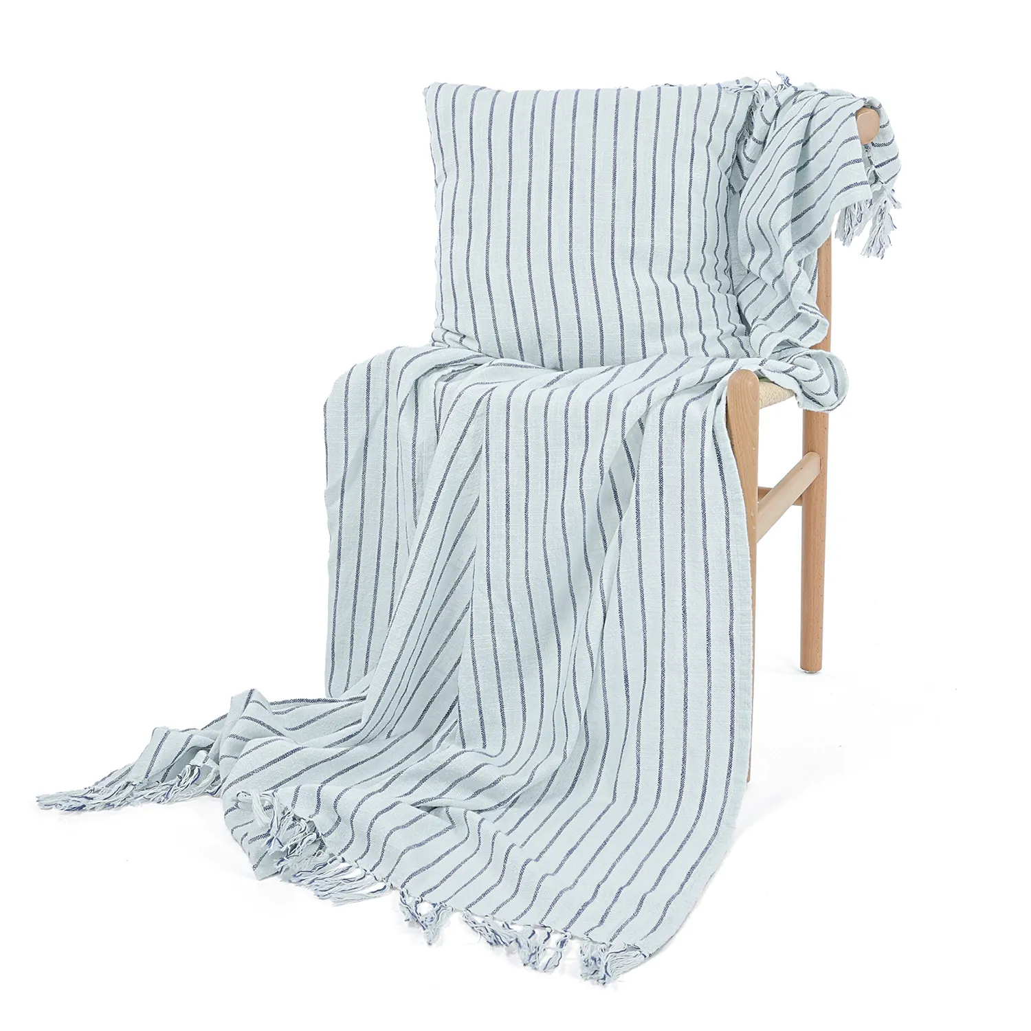 Mantas - Rumi stripe cotton throw (azul claro/azul marino/crema)