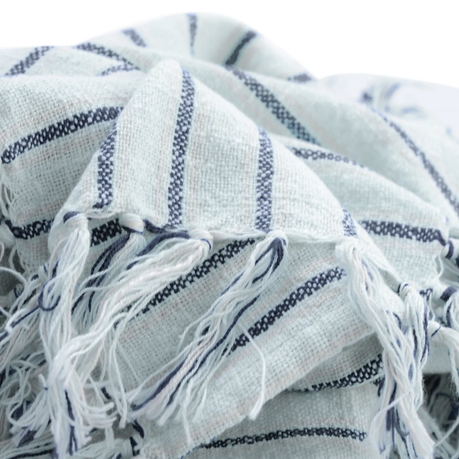 Mantas - Rumi stripe cotton throw (azul claro/azul marino/crema)