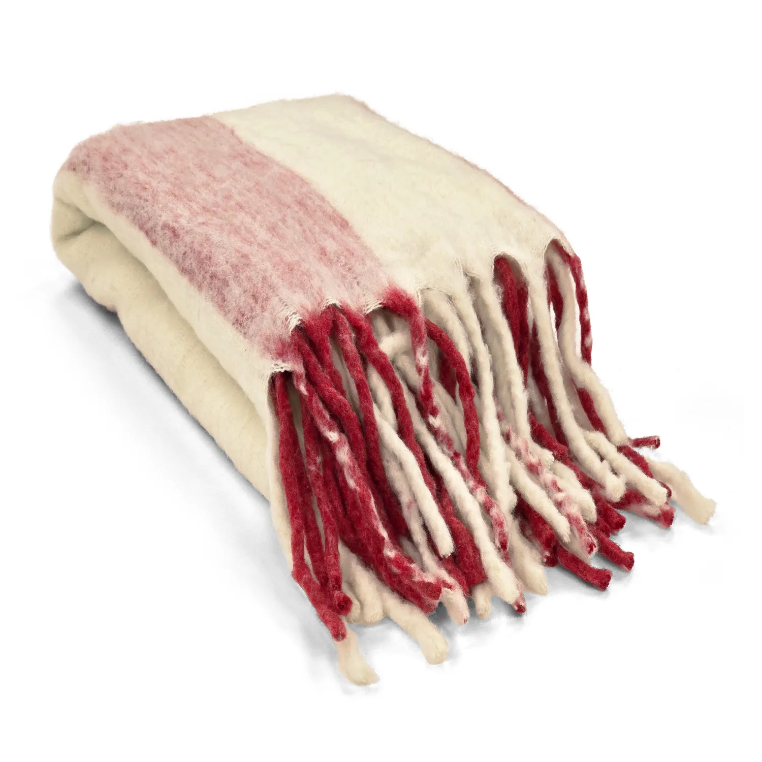 Mantas - Manta de mezcla de lana - Beatriz Stripe (rojo/blanco)