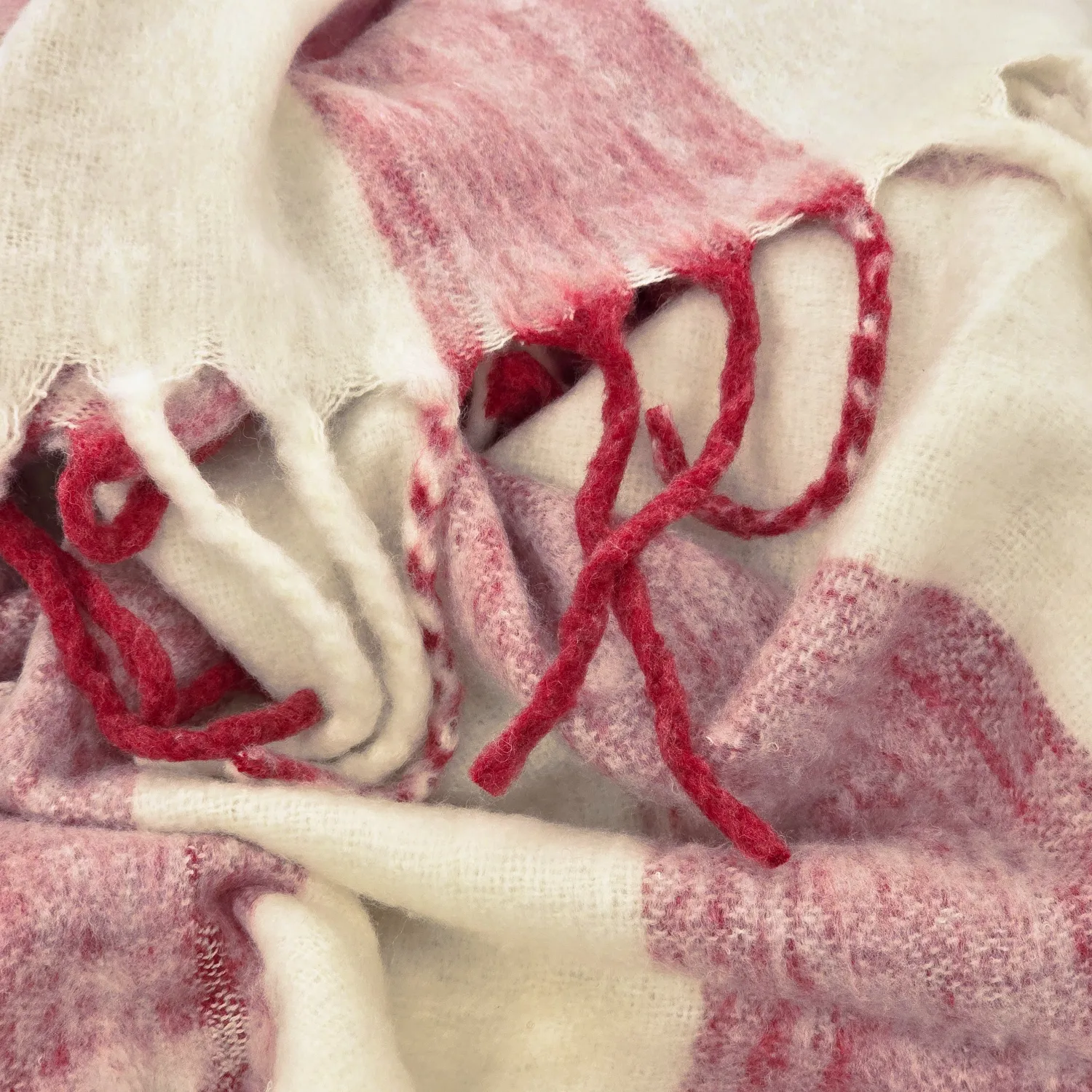 Mantas - Manta de mezcla de lana - Beatriz Stripe (rojo/blanco)