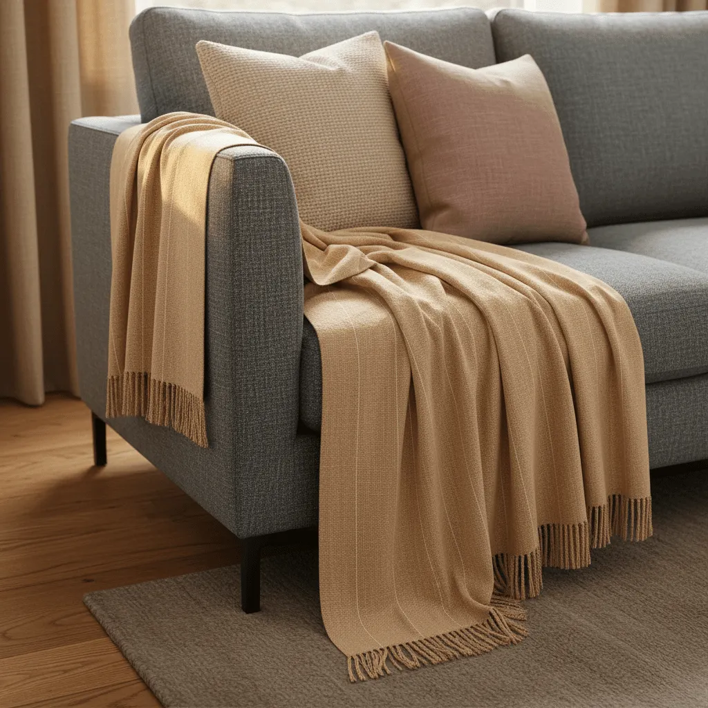 Mantas - Manta de algodón - Martina Stripe (beige/blanco)