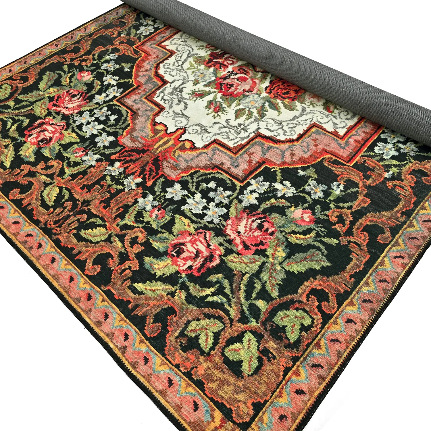 Alfombra de tejido plano - Masarida (negro/multicolor)