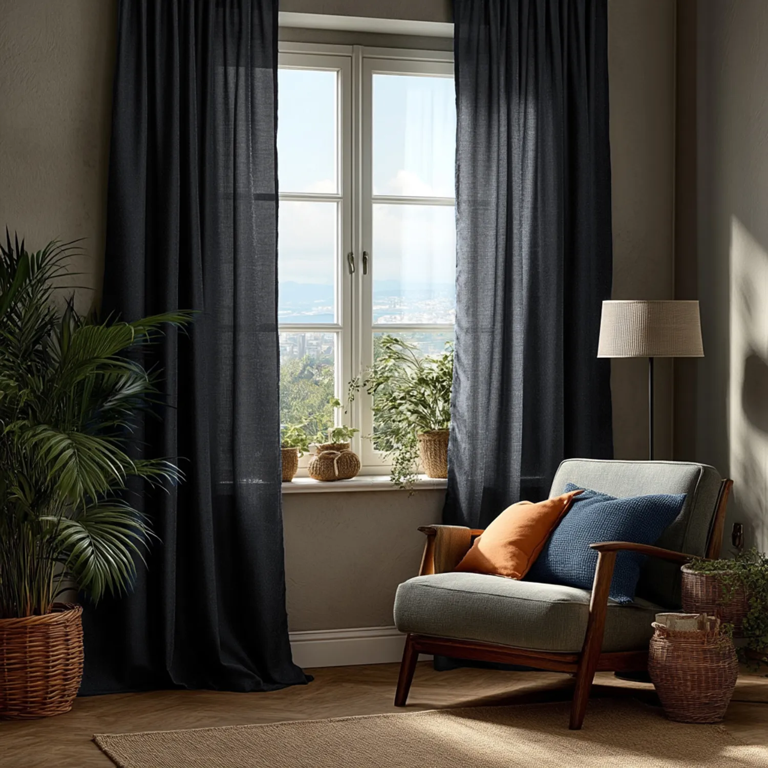 Cortinas - Cortinas de lino Cosmina (negro)