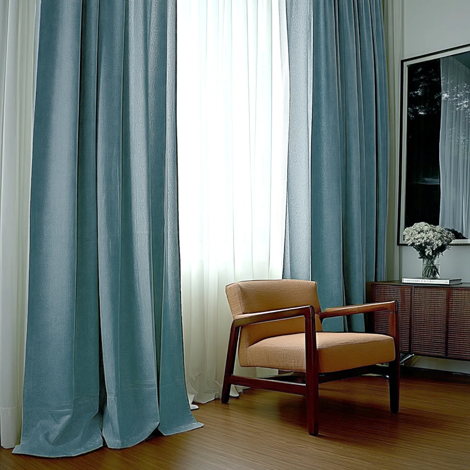 Cortinas - Cortinas de lino Melania (turquesa oscuro)