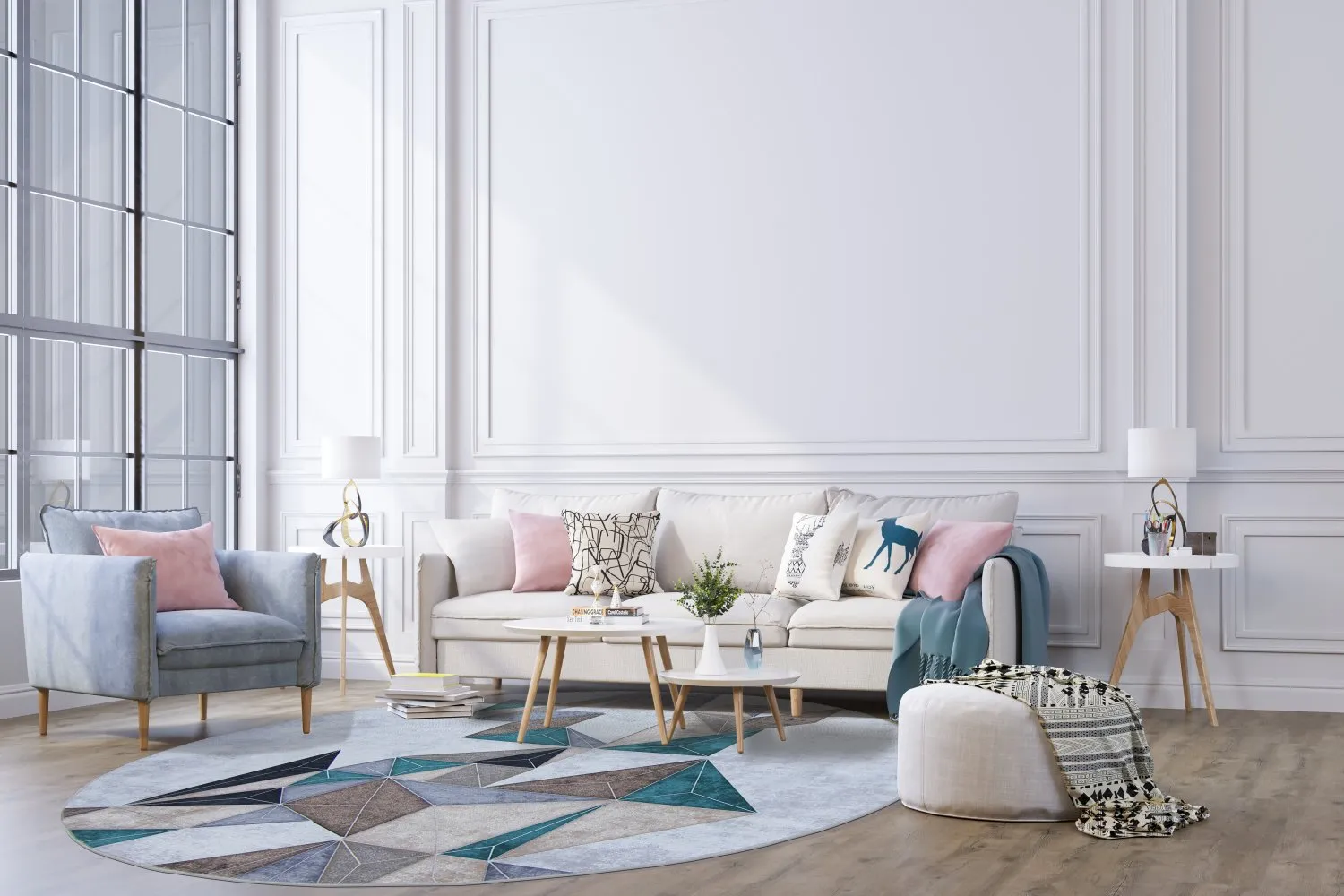 Alfombras redondeadas - Feres (gris/beige/multicolor)