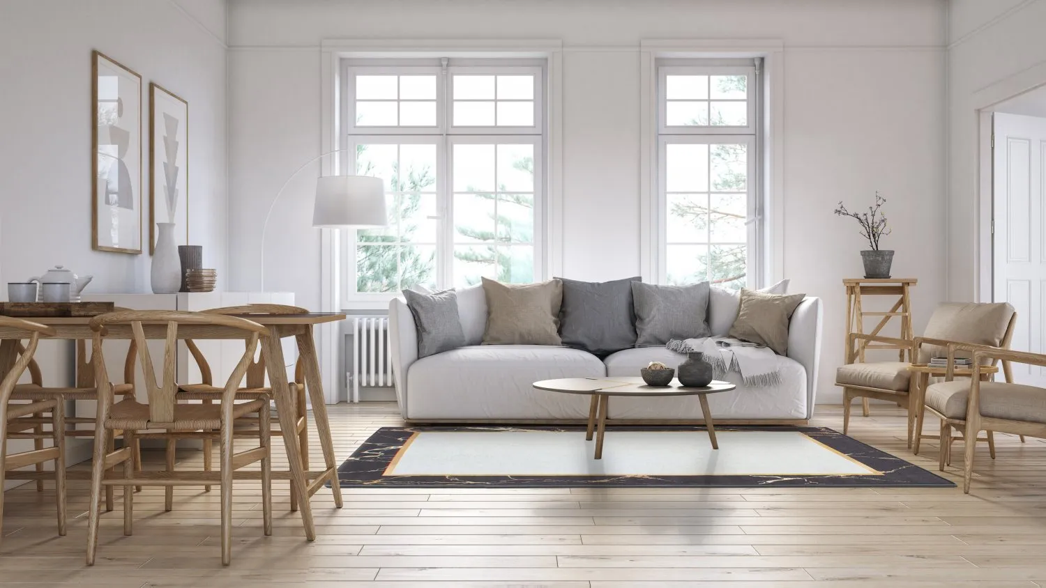 Alfombra Wilton - Cerasia (negro/blanco/dorado)