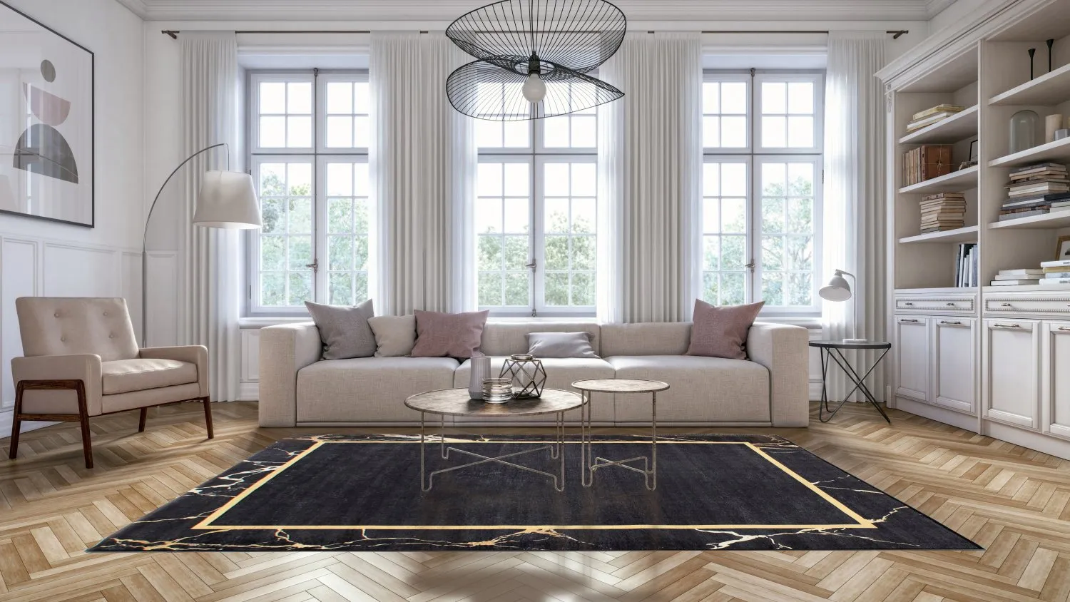 Alfombra Wilton - Cerasia (negro/dorado)