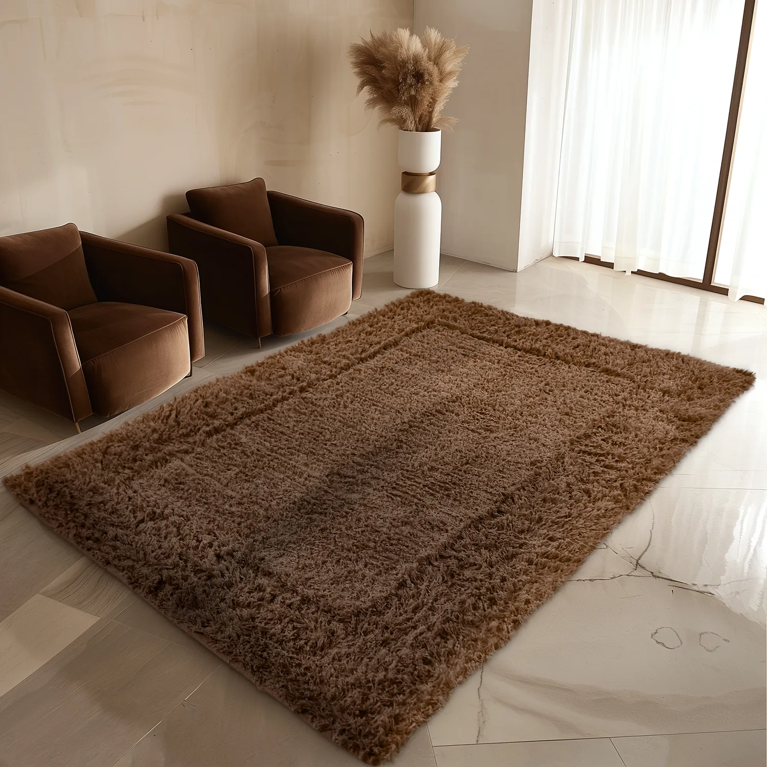 Alfombras de pelo largo - Aline Natural Cotton Shaggy (marrón)