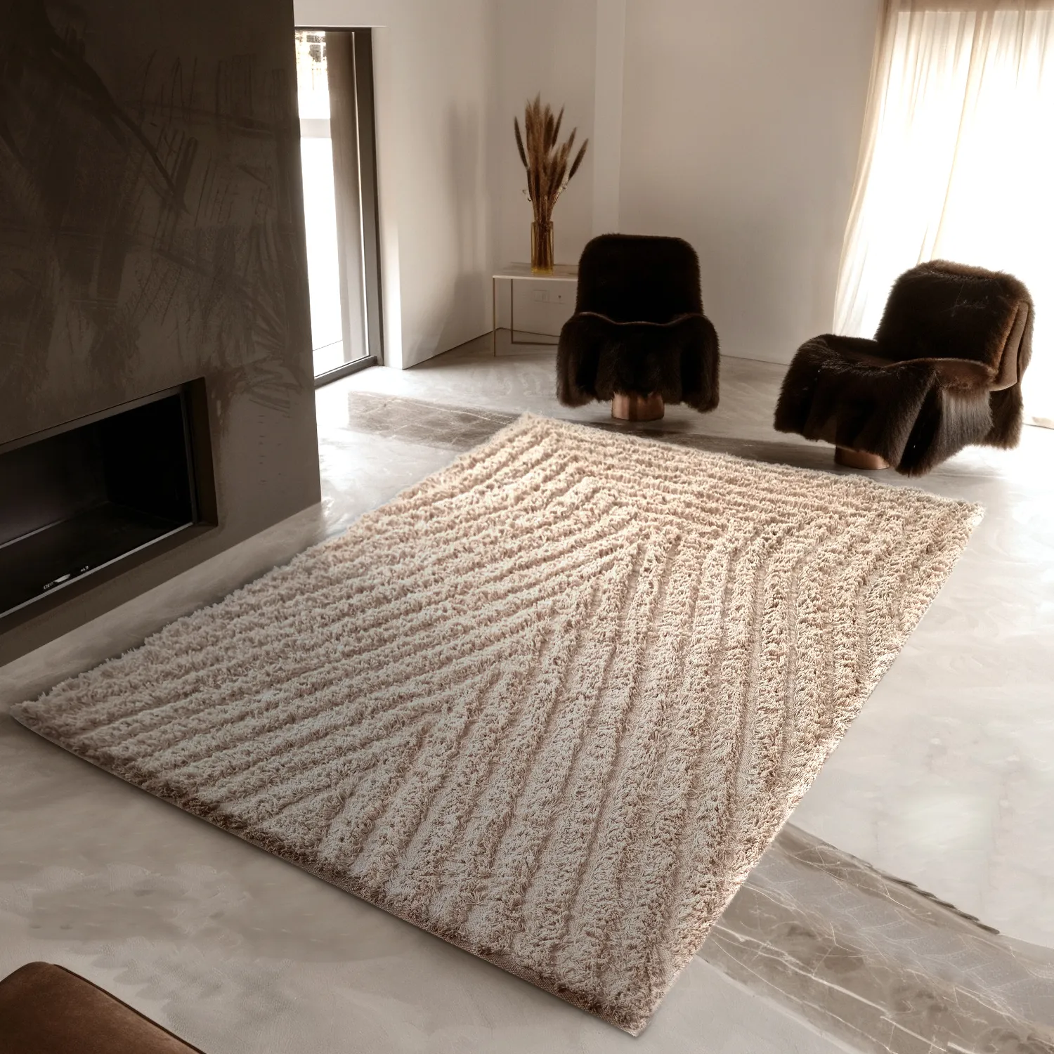 Alfombras de pelo largo - Indra Natural Cotton Shaggy (beige)