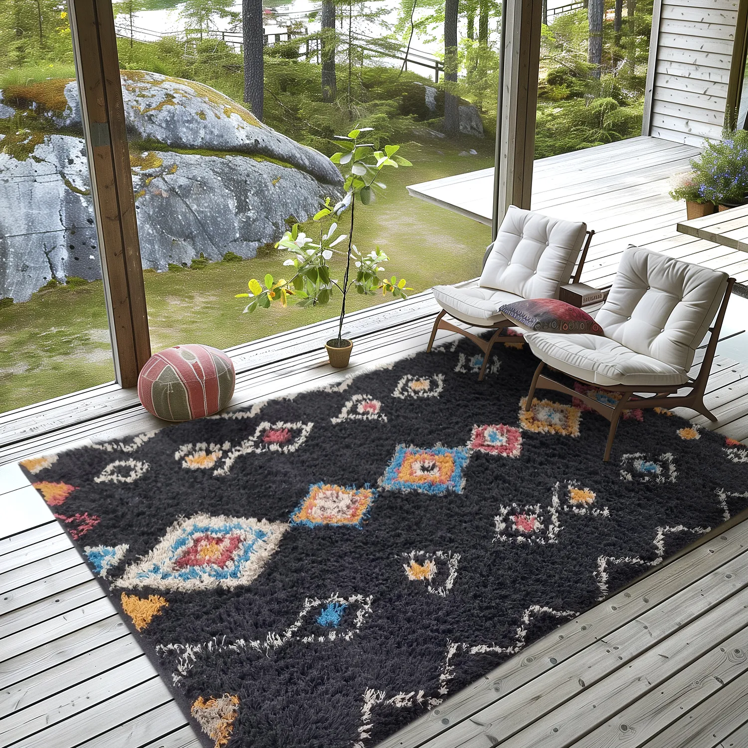 Alfombras de pelo largo - Marden Natural Cotton Shaggy (negro/multicolor)