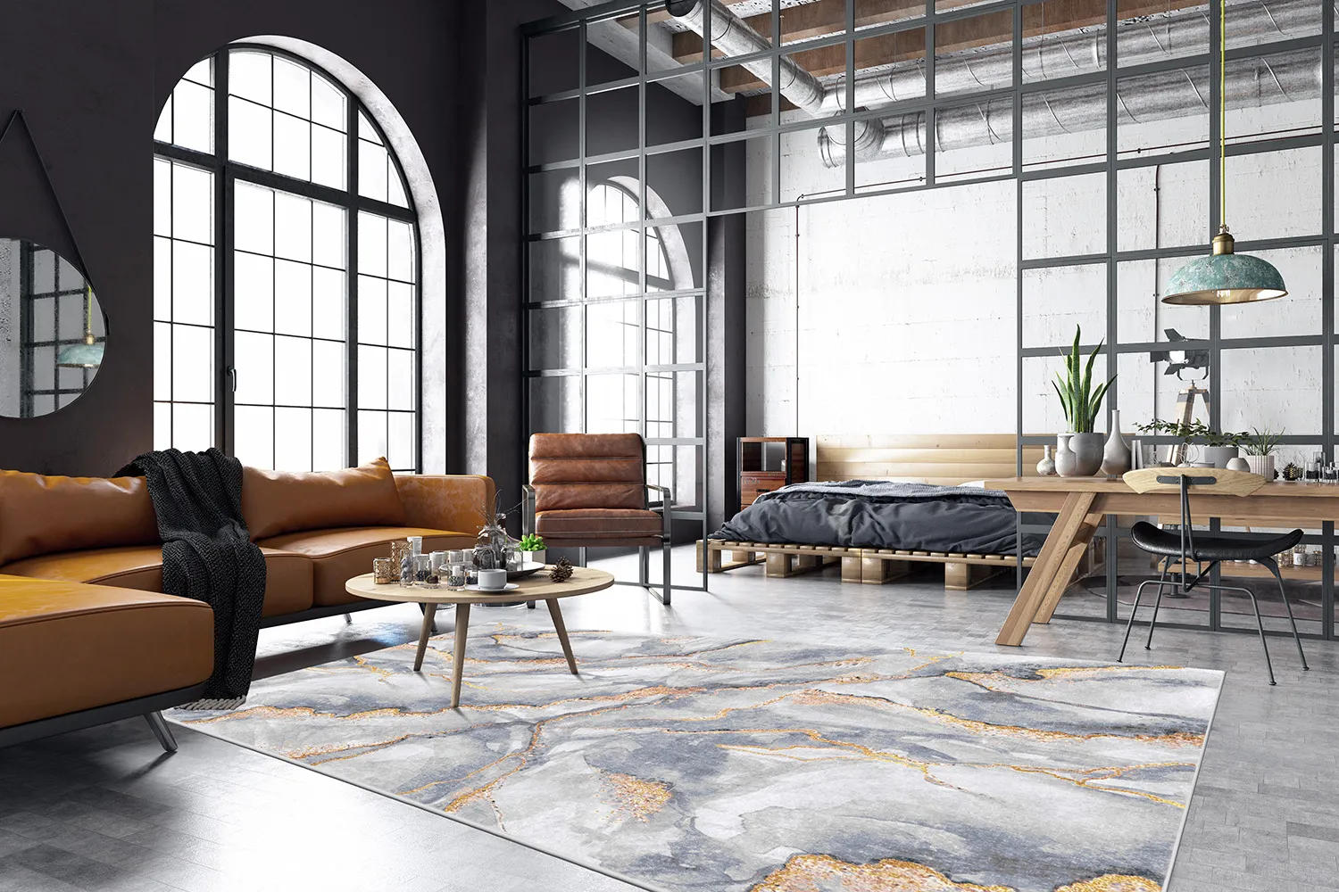 Alfombra Wilton - Genova (gris/blanco/dorado)