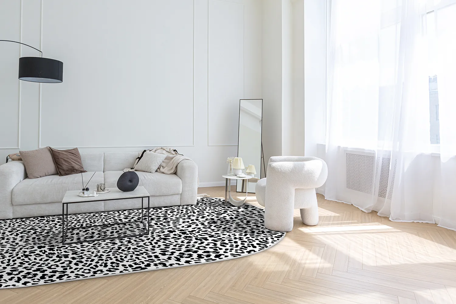Alfombra ovalada - Leopard (negro/blanco)
