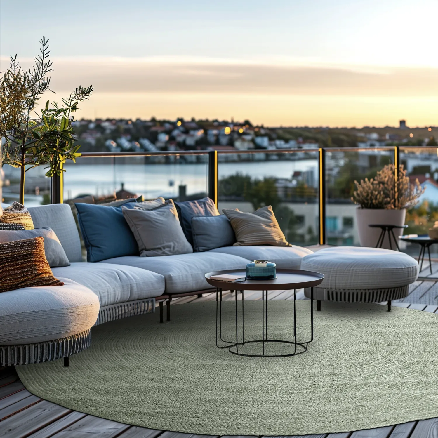 Alfombra redonda de yute - Amasia (gris)