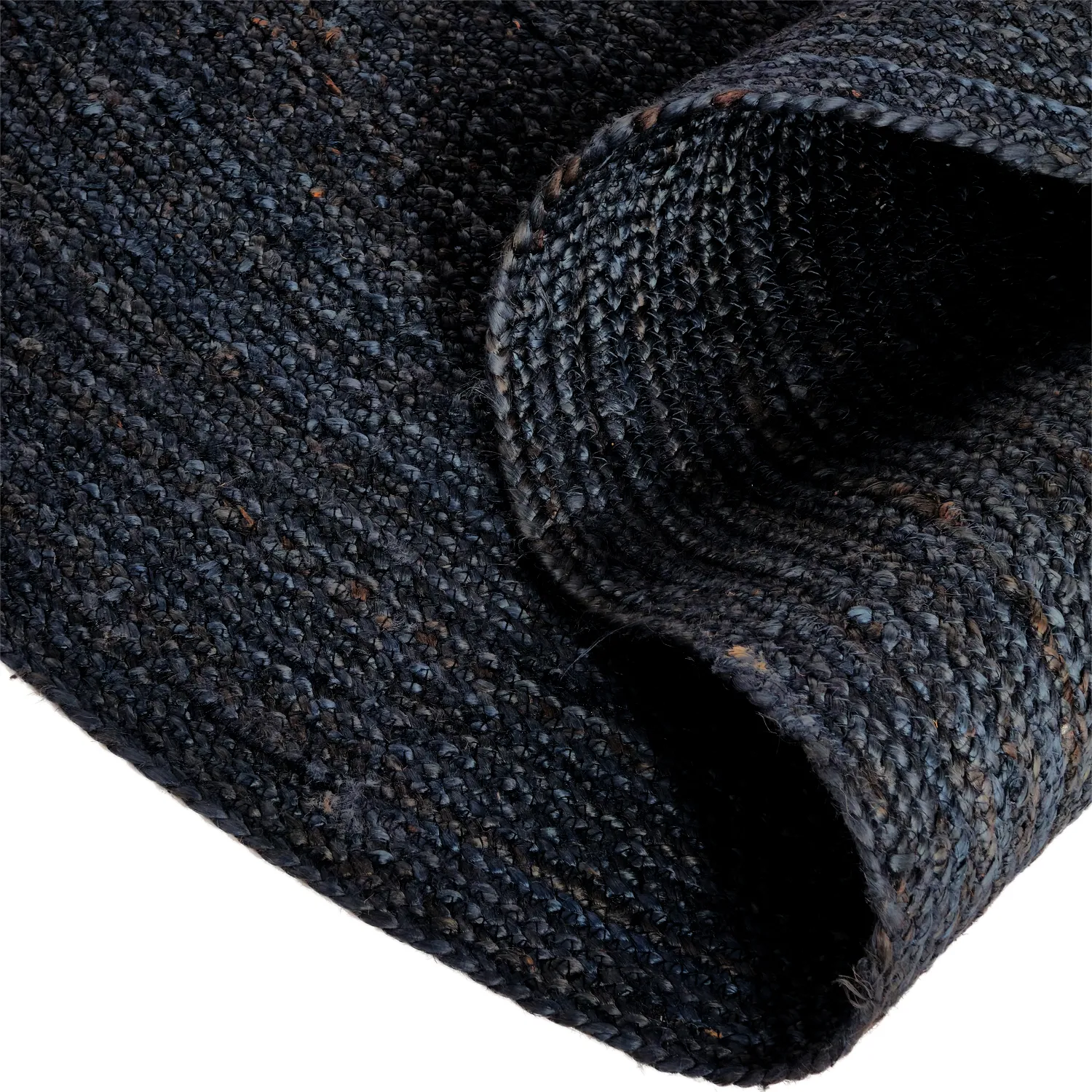 Alfombra redonda de yute - Amasia (azul oscuro)