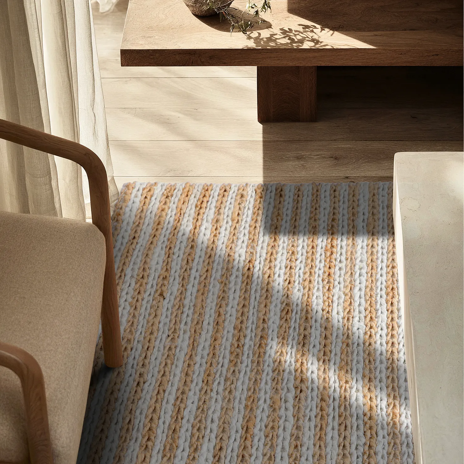 Alfombra de yute - Howrah Braided Jute (naturaleza/blanco)