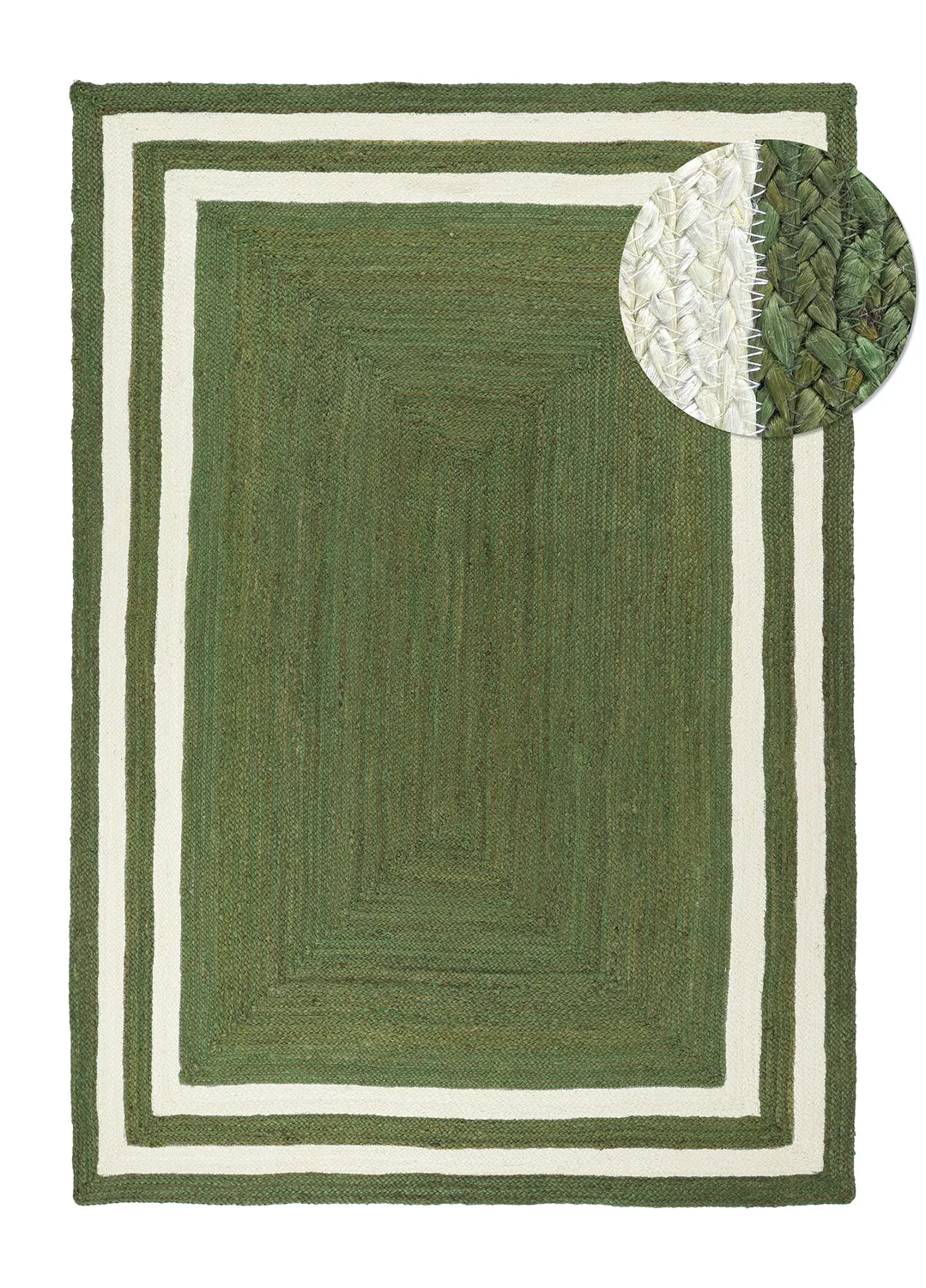 Alfombra de yute - Jessore (verde militar/blanco)