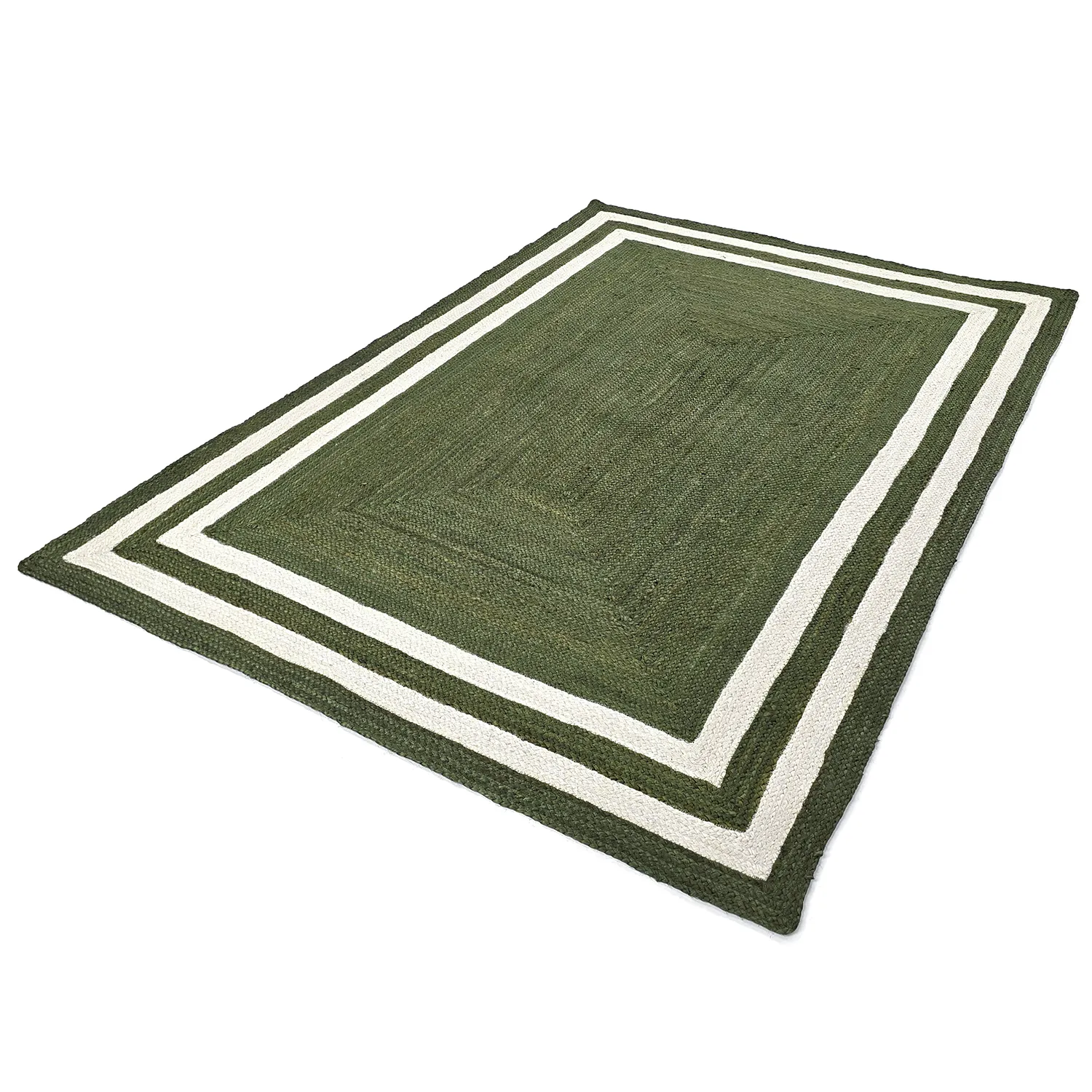 Alfombra de yute - Jessore (verde militar/blanco)