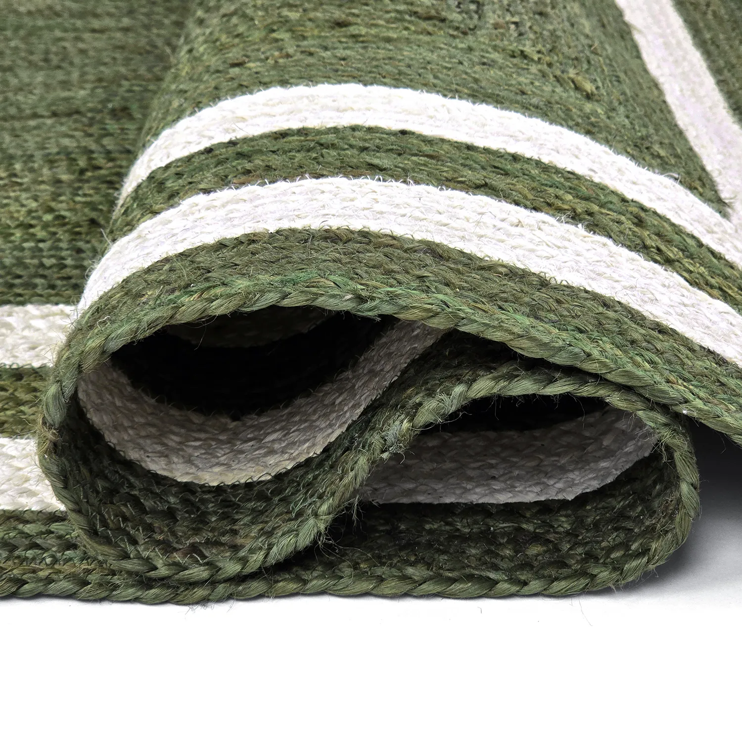 Alfombra de yute - Jessore (verde militar/blanco)