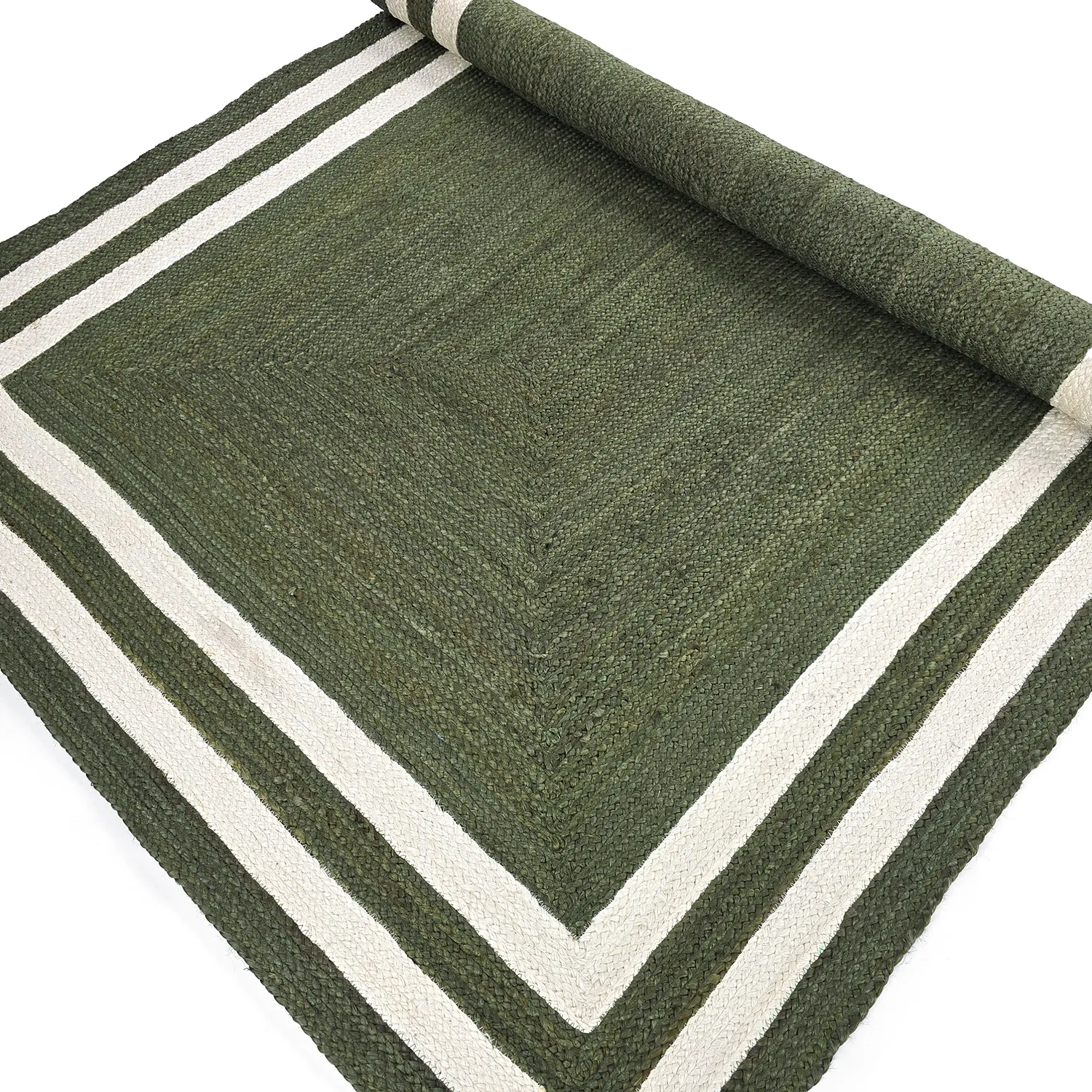 Alfombra de yute - Jessore (verde militar/blanco)