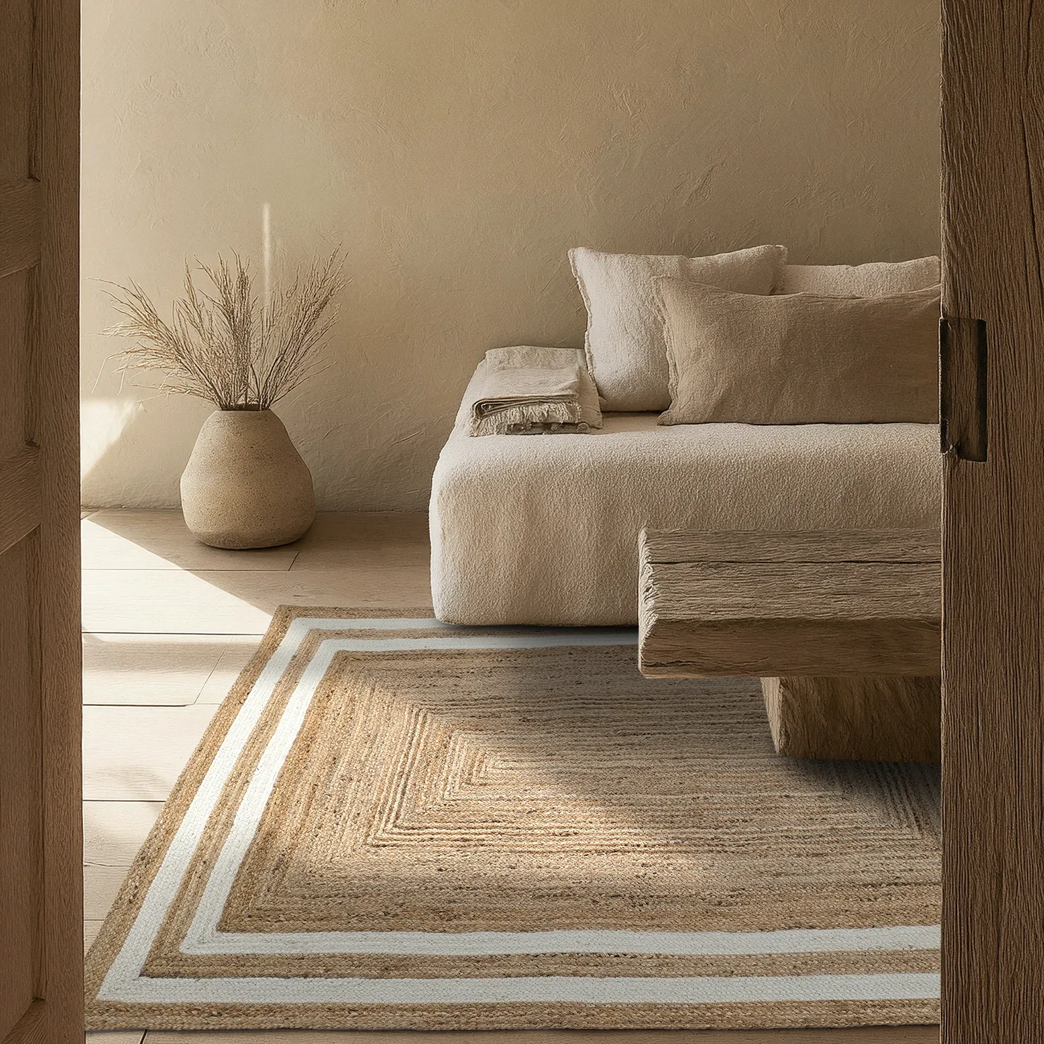 Alfombra de yute - Jessore (naturaleza/blanco)